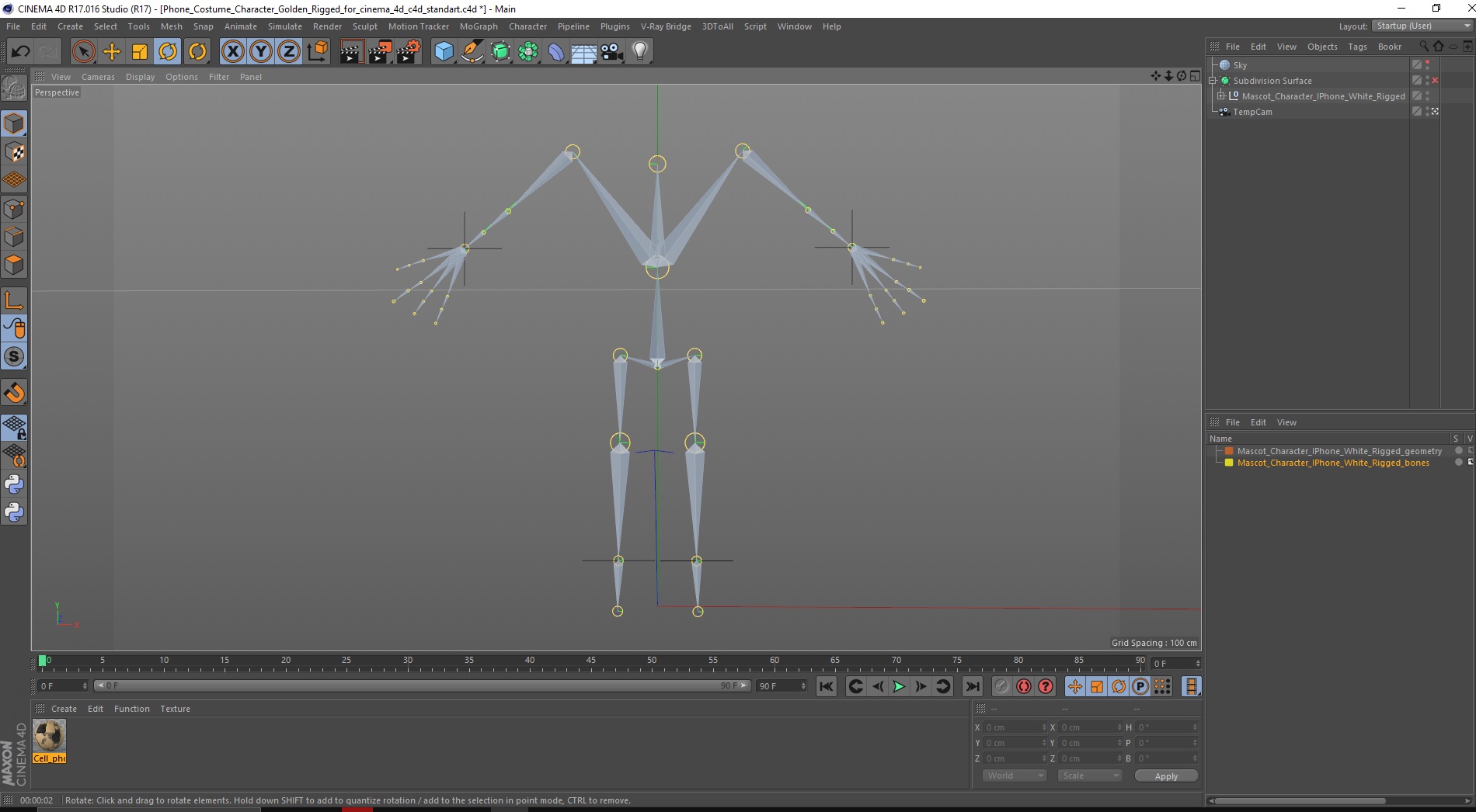 3D Phone Costume Character Golden Rigged for Cinema 4D
