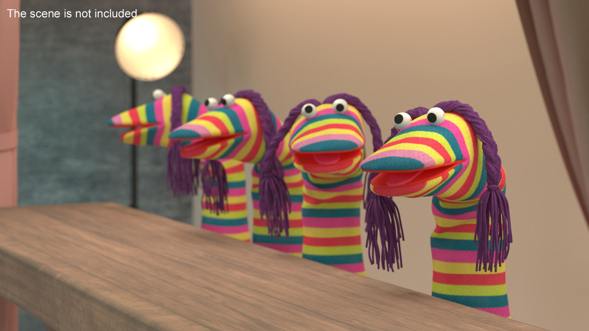 Sock Puppet Character Striped Girl Smiling Pose 3D