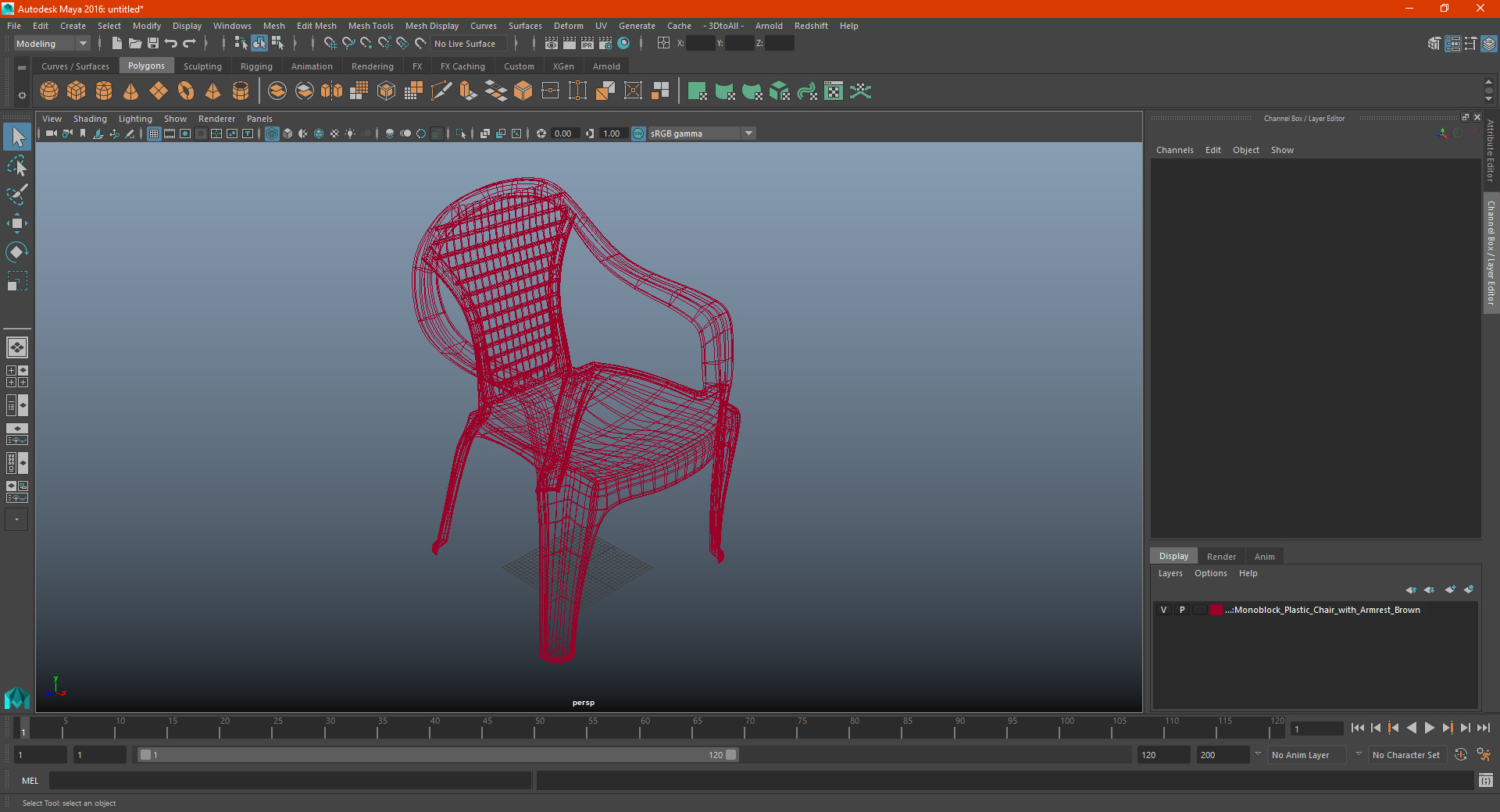 Monoblock Plastic Chair with Armrest Brown 3D