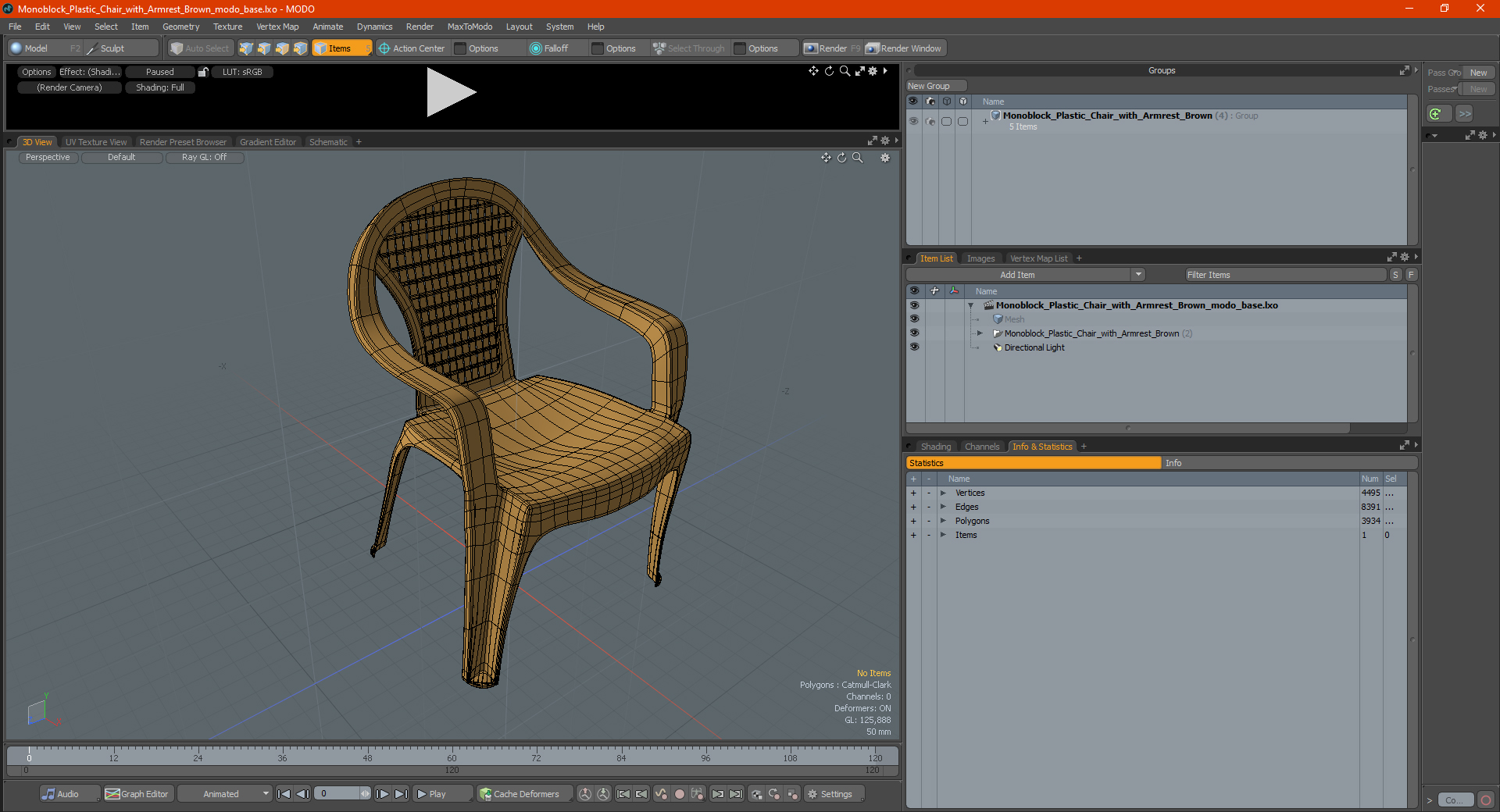 Monoblock Plastic Chair with Armrest Brown 3D