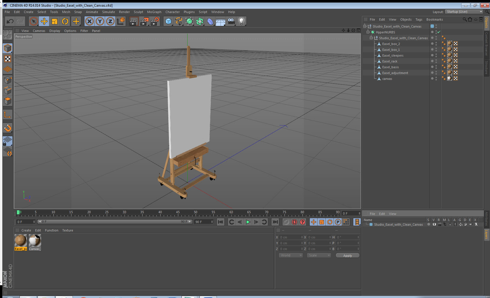 3D model Studio Easel with Clean Canvas
