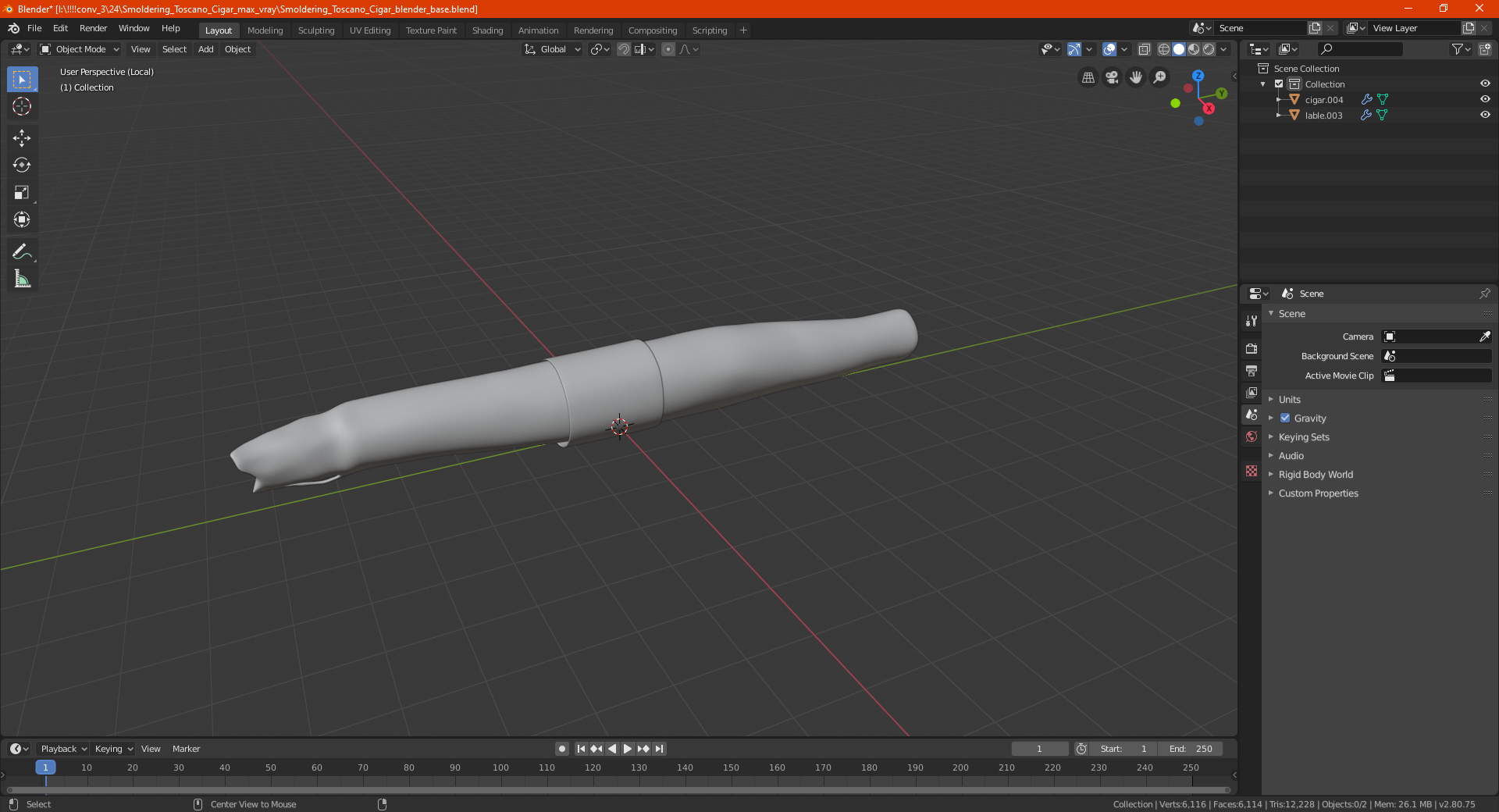 Smoldering Toscano Cigar 3D model