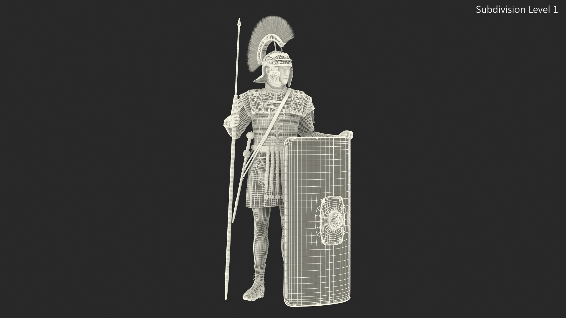 Roman Legionnaire Standing with Scutum and Pilum Fur 3D