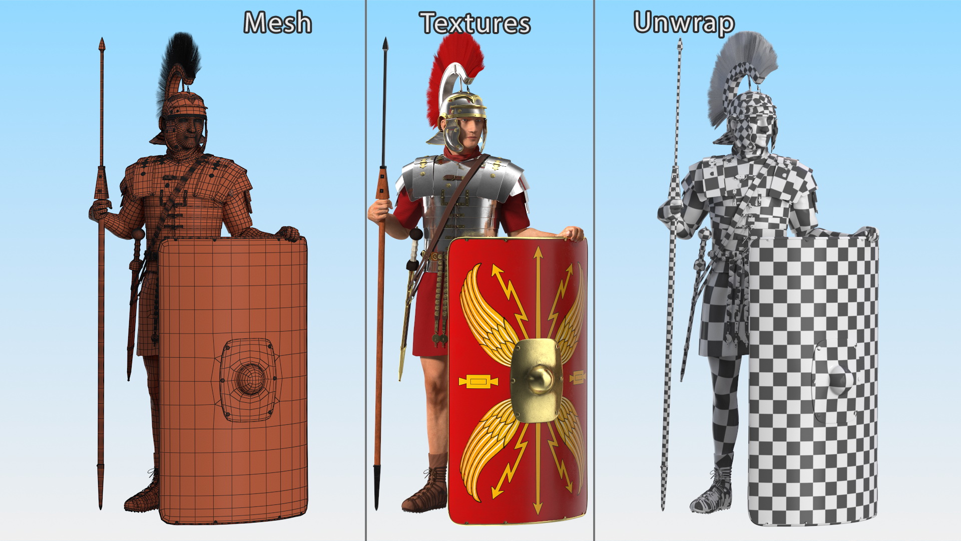 Roman Legionnaire Standing with Scutum and Pilum Fur 3D