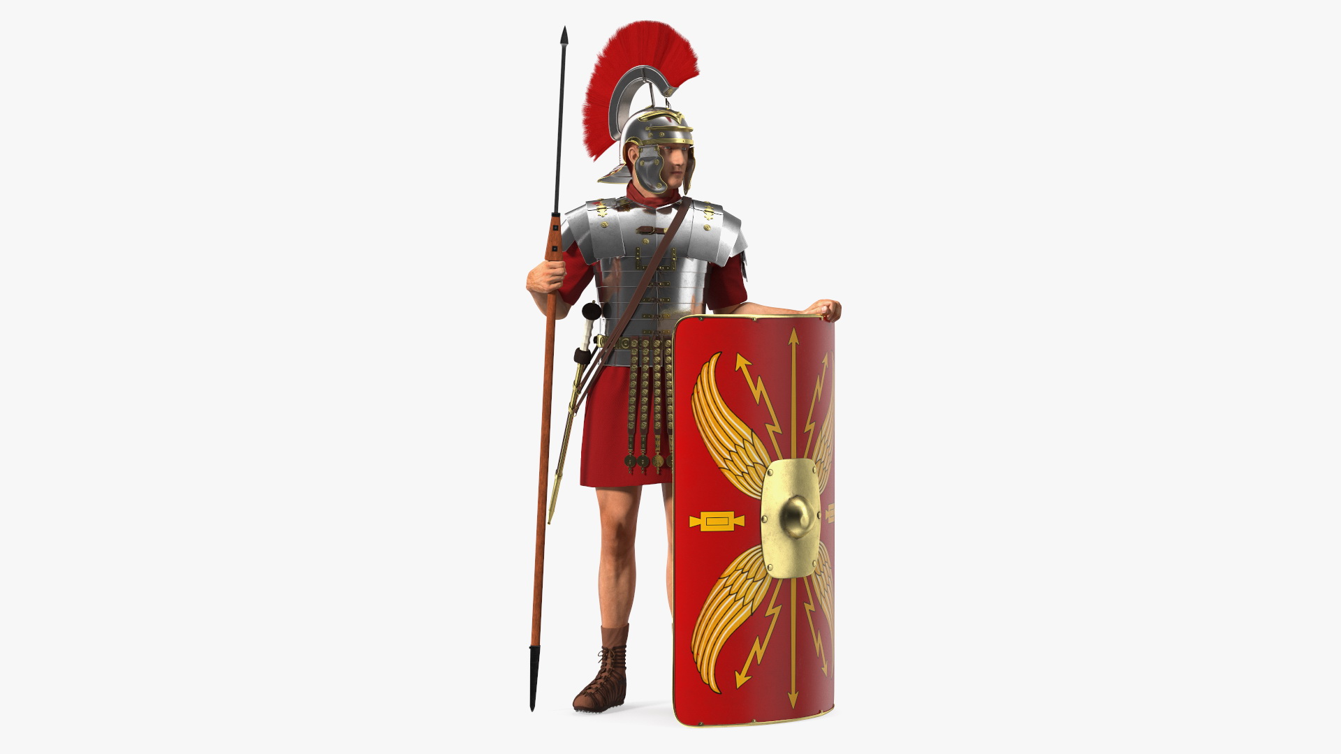 Roman Legionnaire Standing with Scutum and Pilum Fur 3D