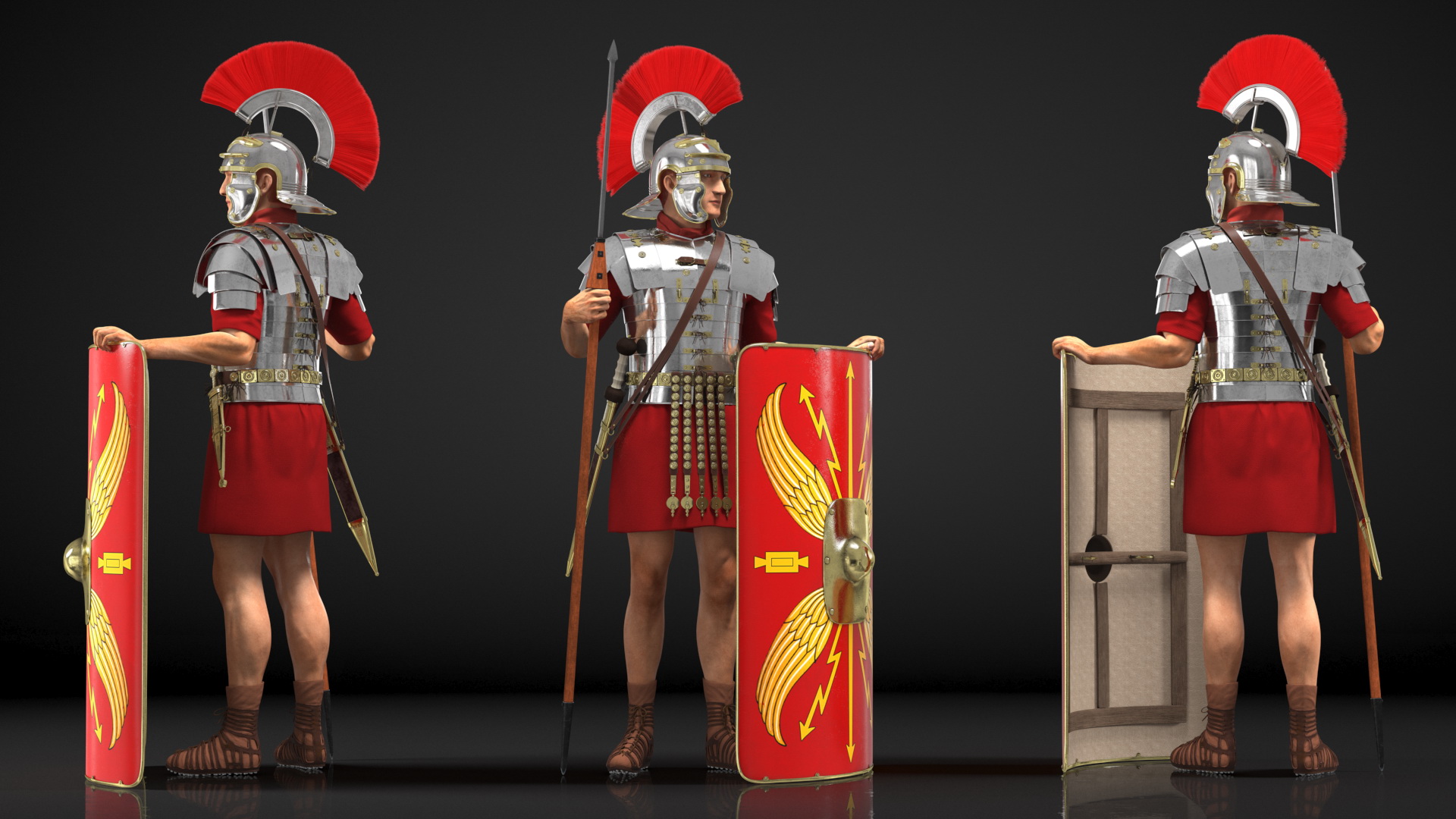 Roman Legionnaire Standing with Scutum and Pilum Fur 3D