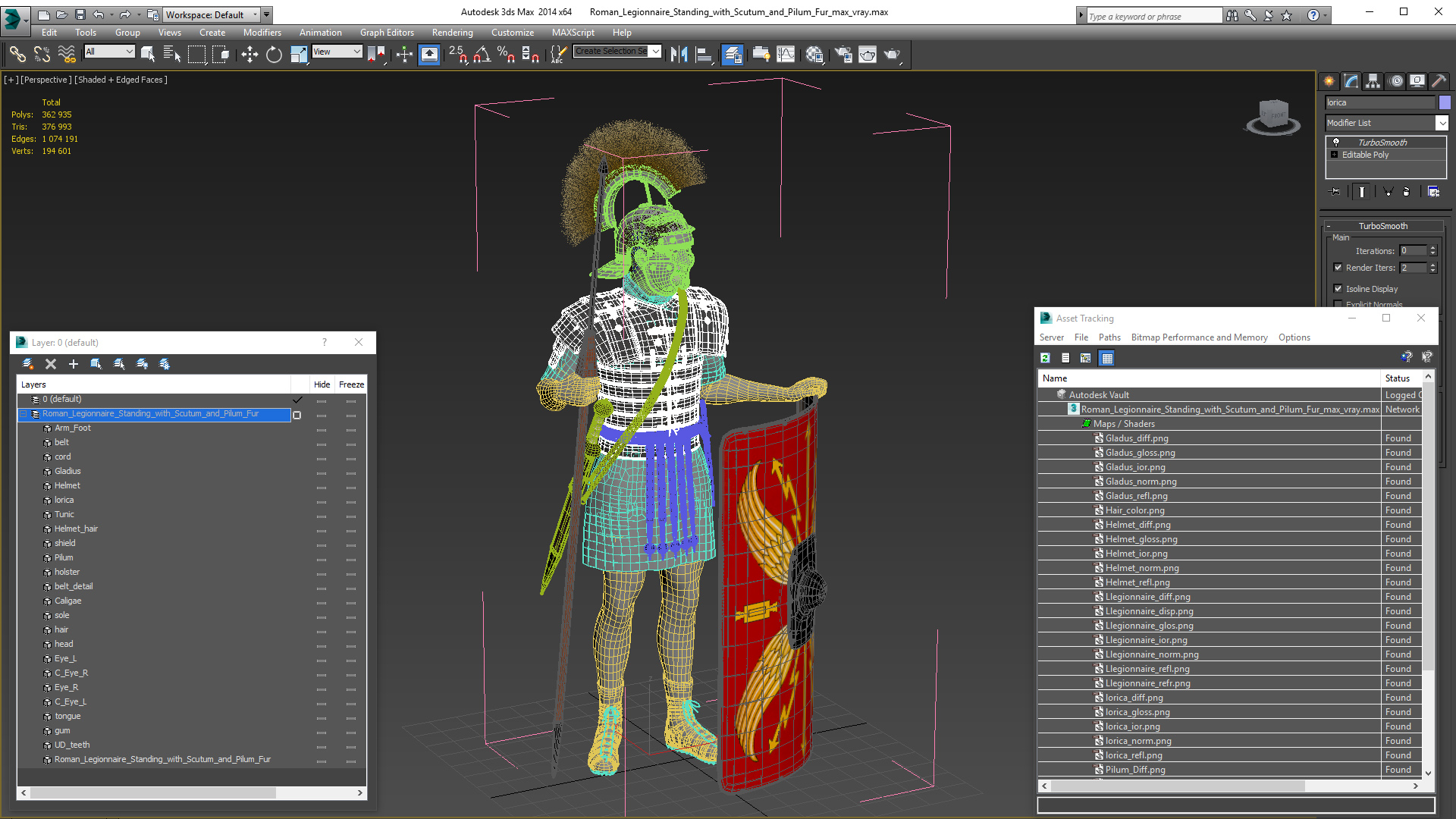 Roman Legionnaire Standing with Scutum and Pilum Fur 3D