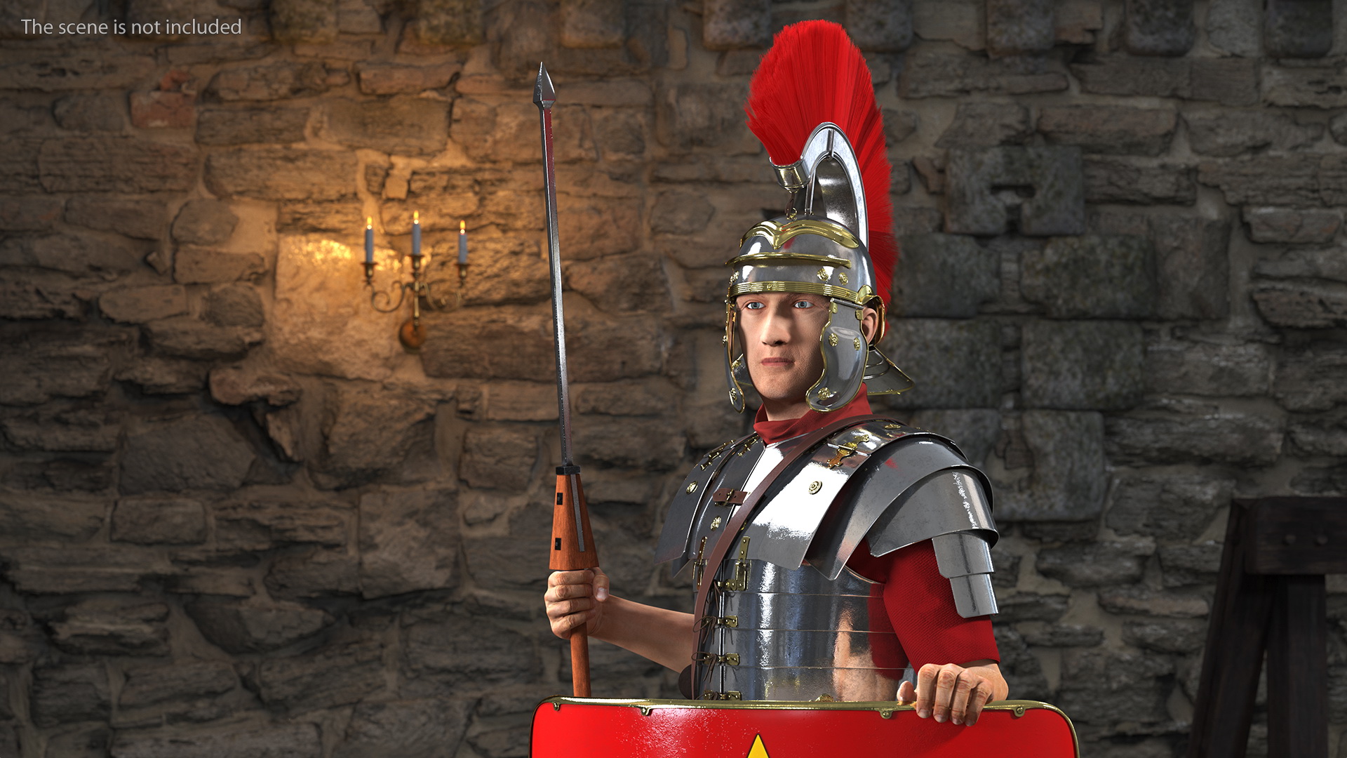 Roman Legionnaire Standing with Scutum and Pilum Fur 3D