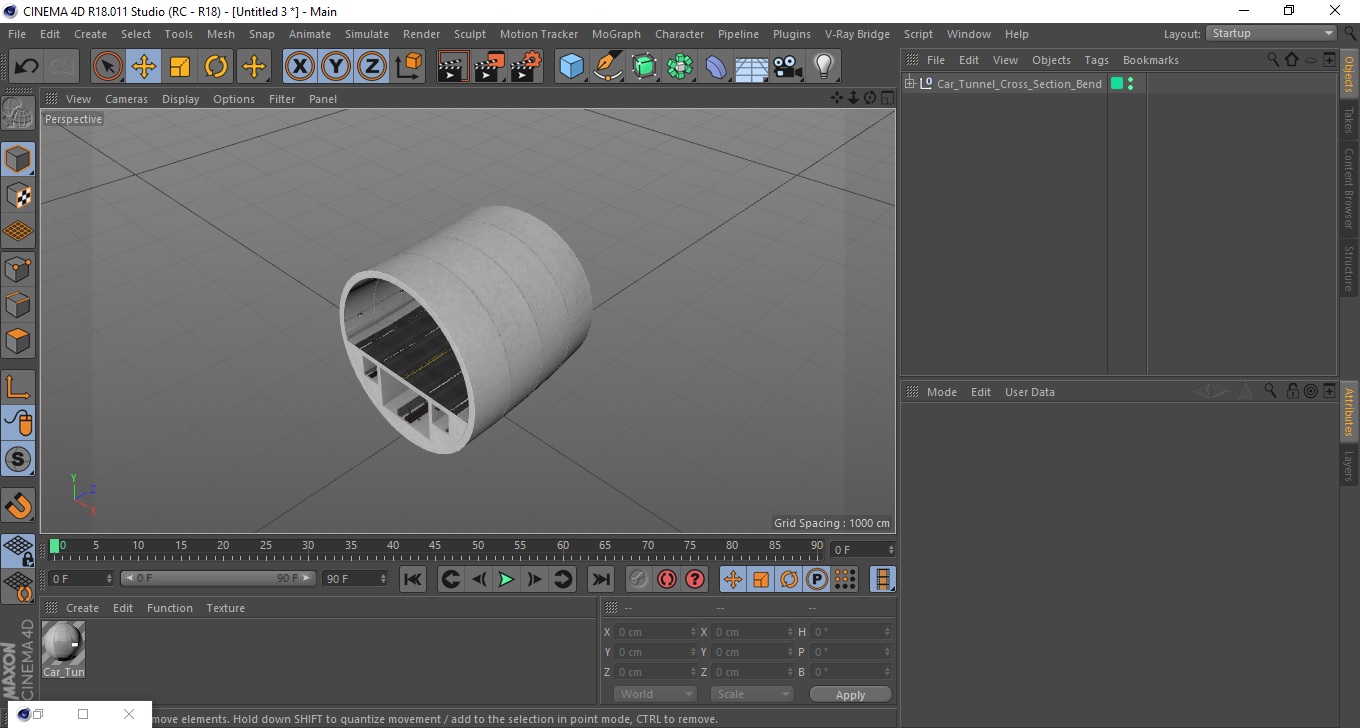 Car Tunnel Cross Section Bend 3D model
