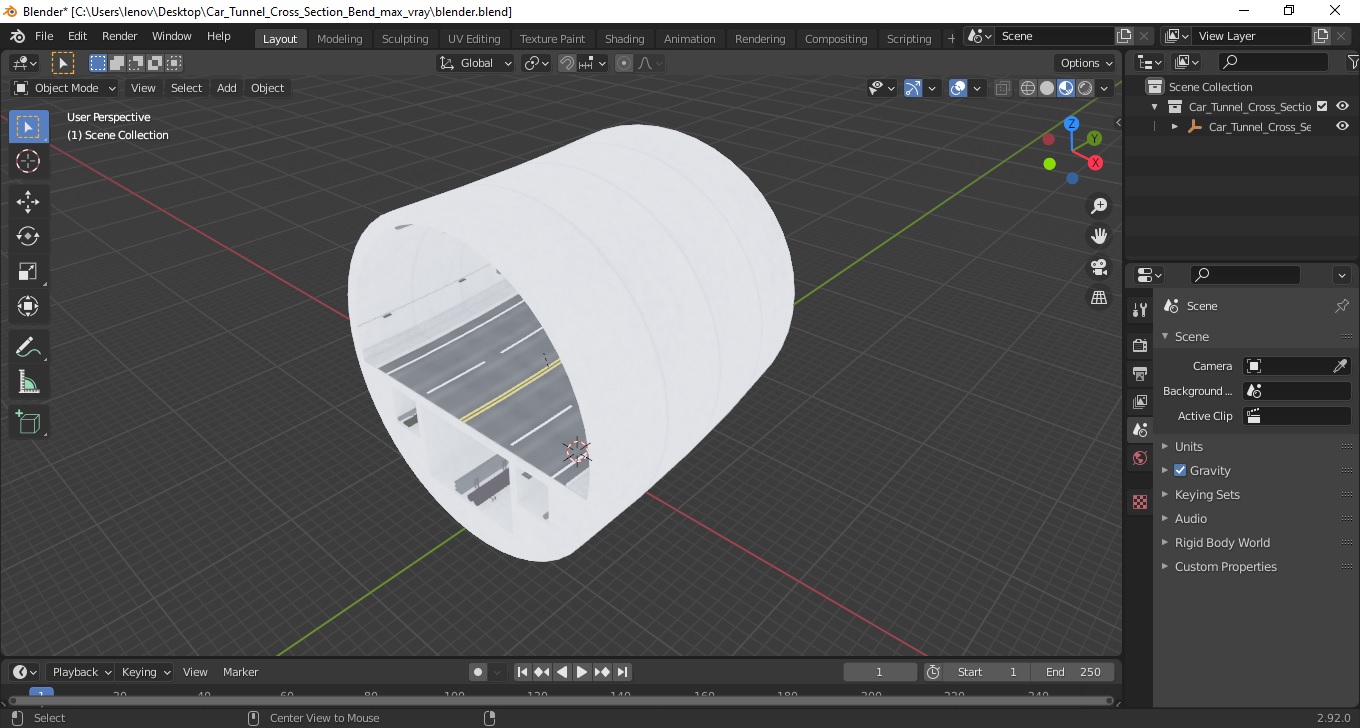 Car Tunnel Cross Section Bend 3D model