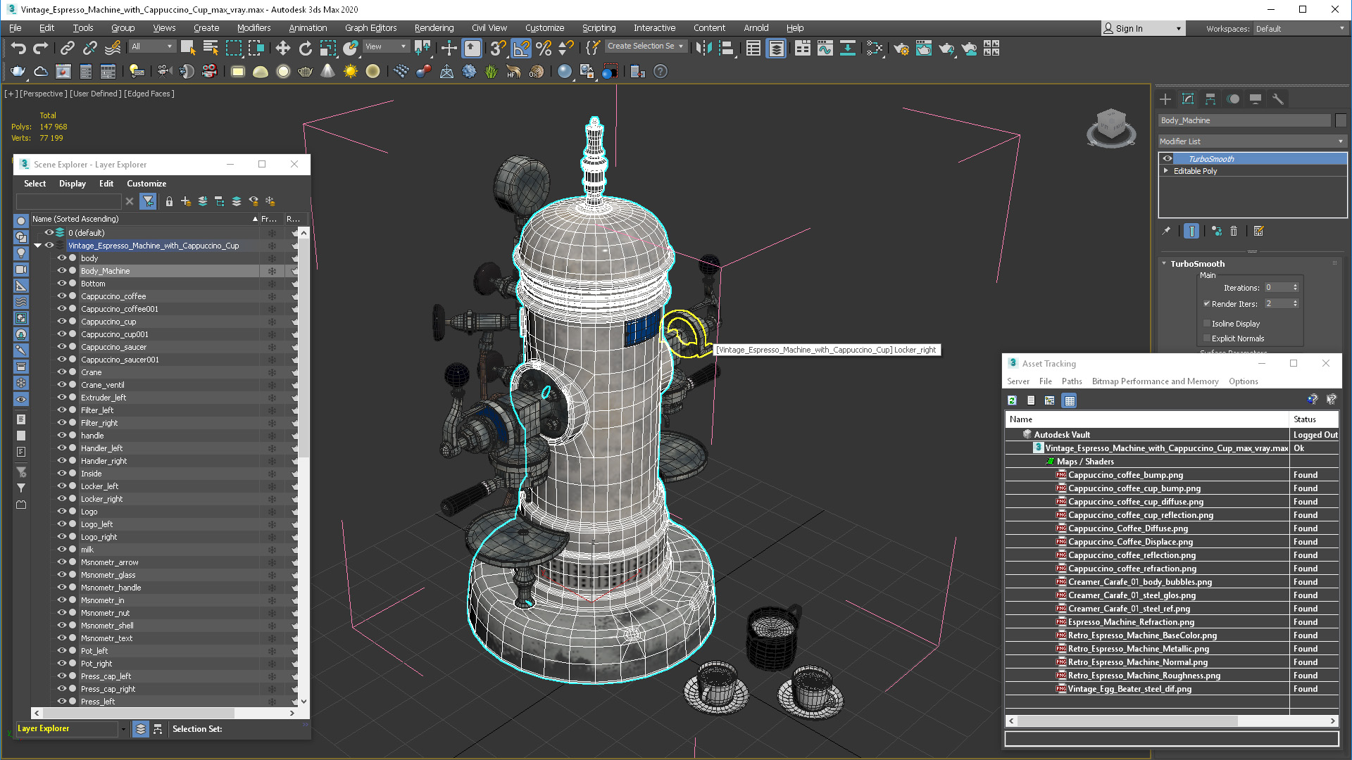 Vintage Espresso Machine with Cappuccino Cup 3D model