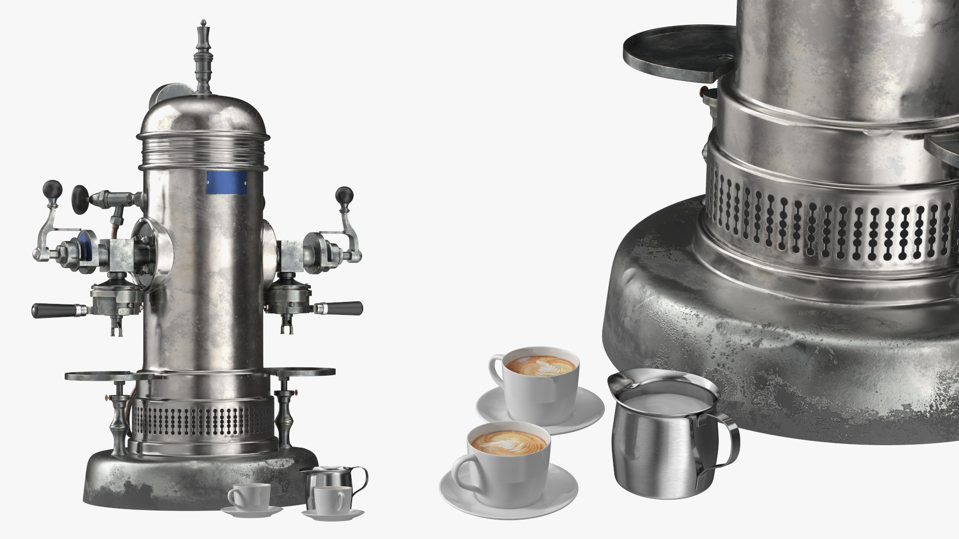 Vintage Espresso Machine with Cappuccino Cup 3D model