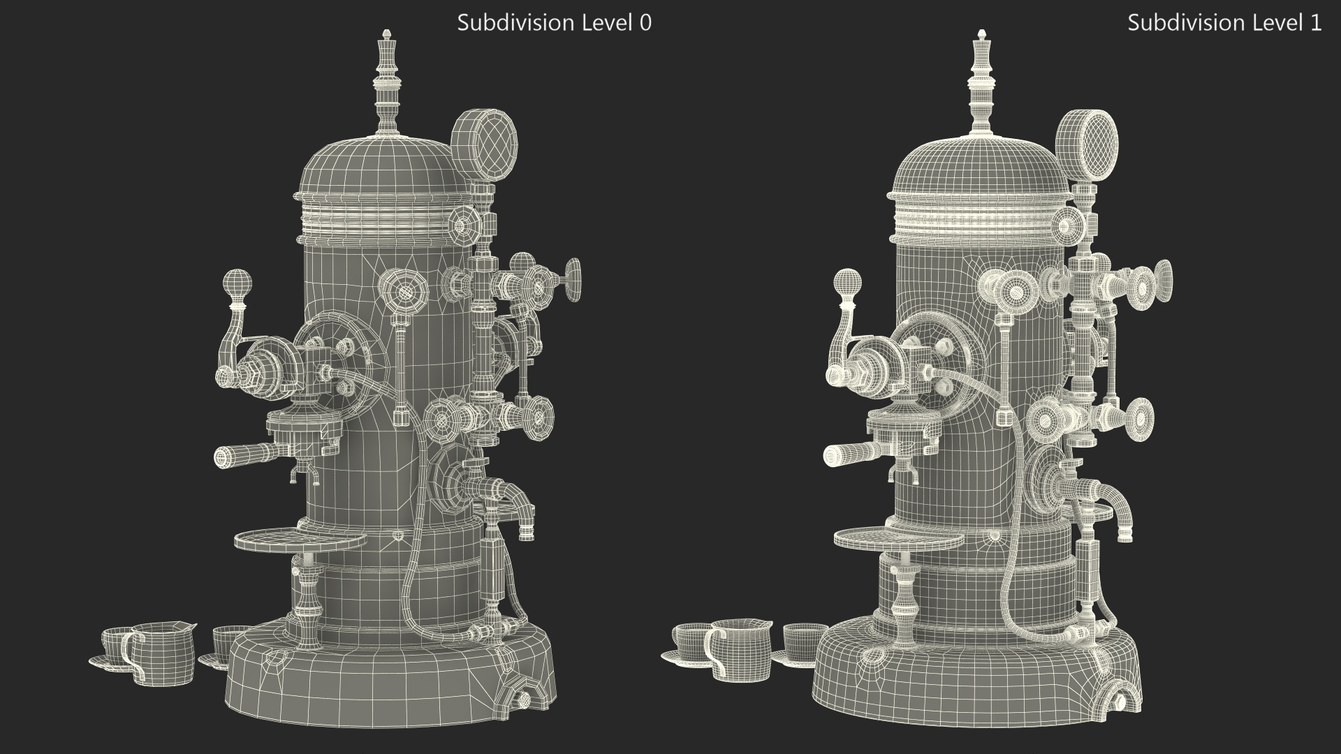 Vintage Espresso Machine with Cappuccino Cup 3D model