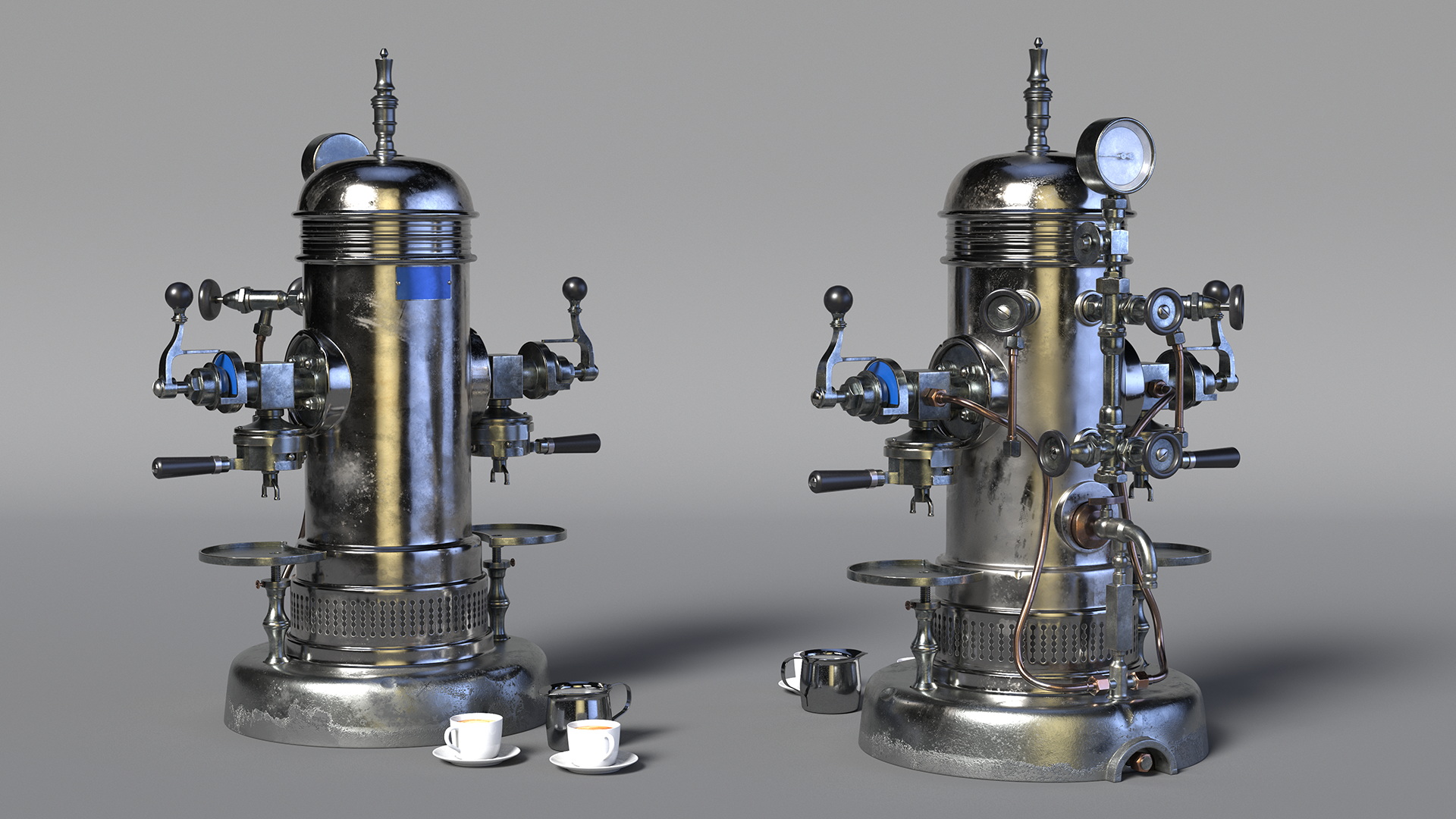 Vintage Espresso Machine with Cappuccino Cup 3D model