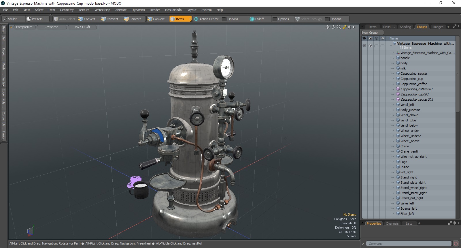 Vintage Espresso Machine with Cappuccino Cup 3D model