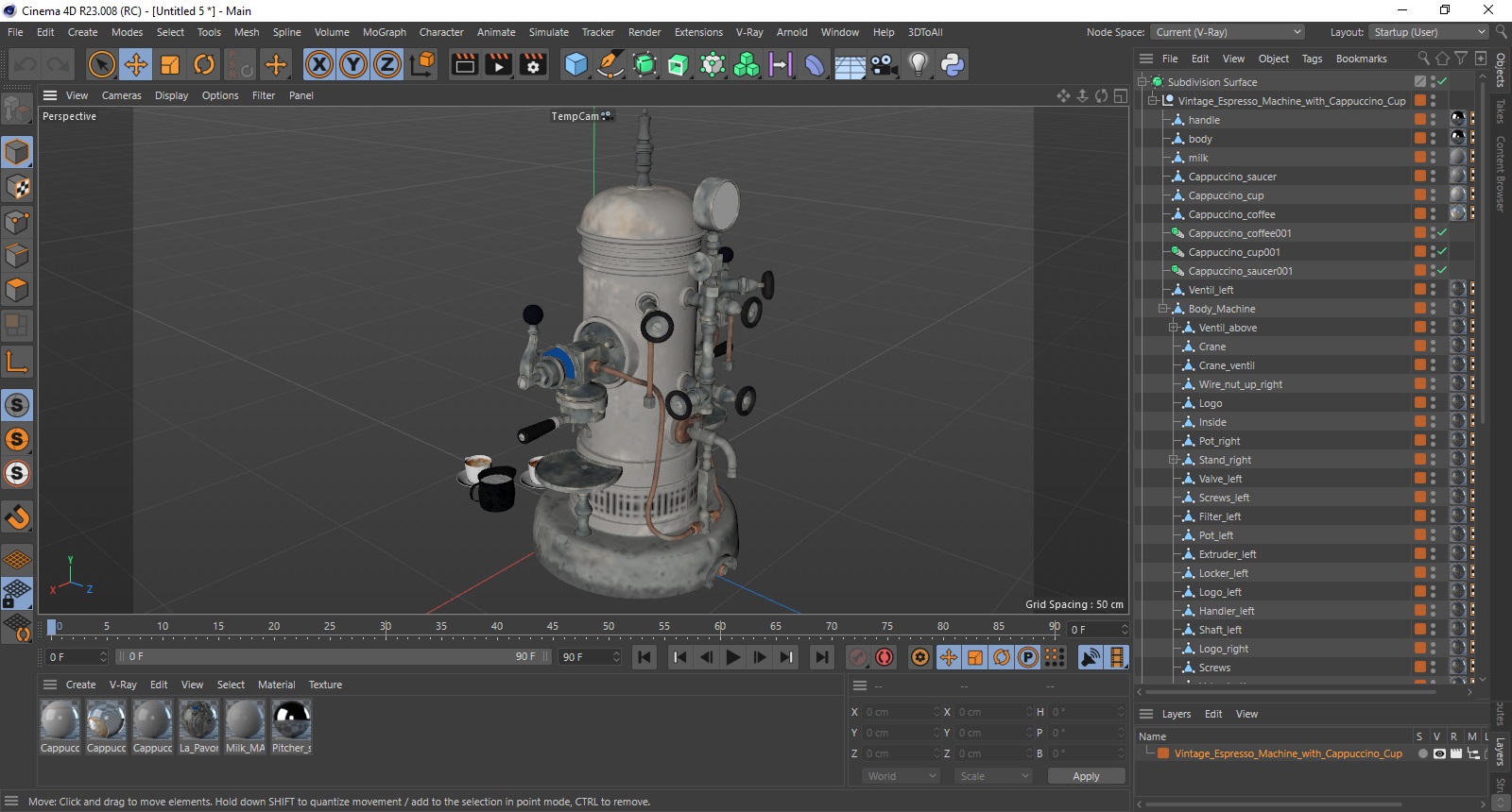Vintage Espresso Machine with Cappuccino Cup 3D model