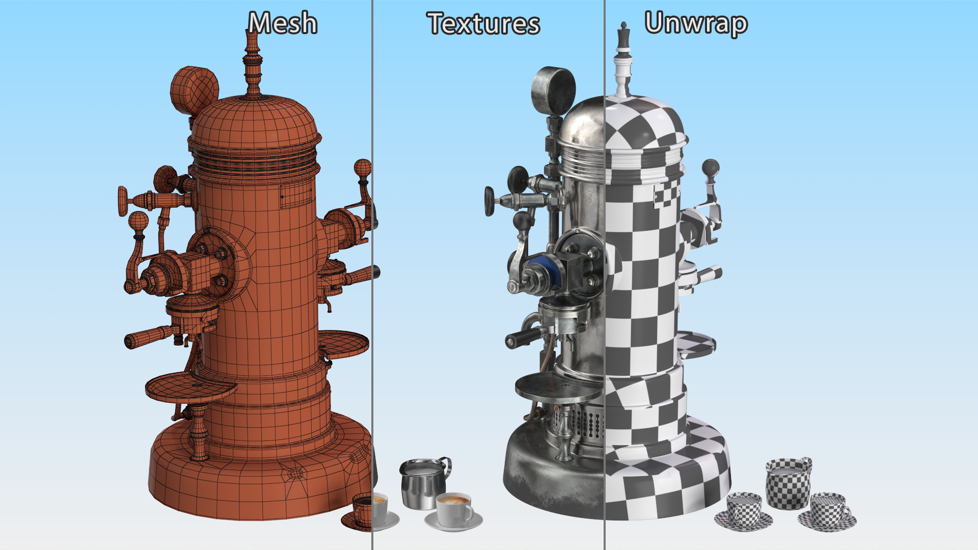 Vintage Espresso Machine with Cappuccino Cup 3D model