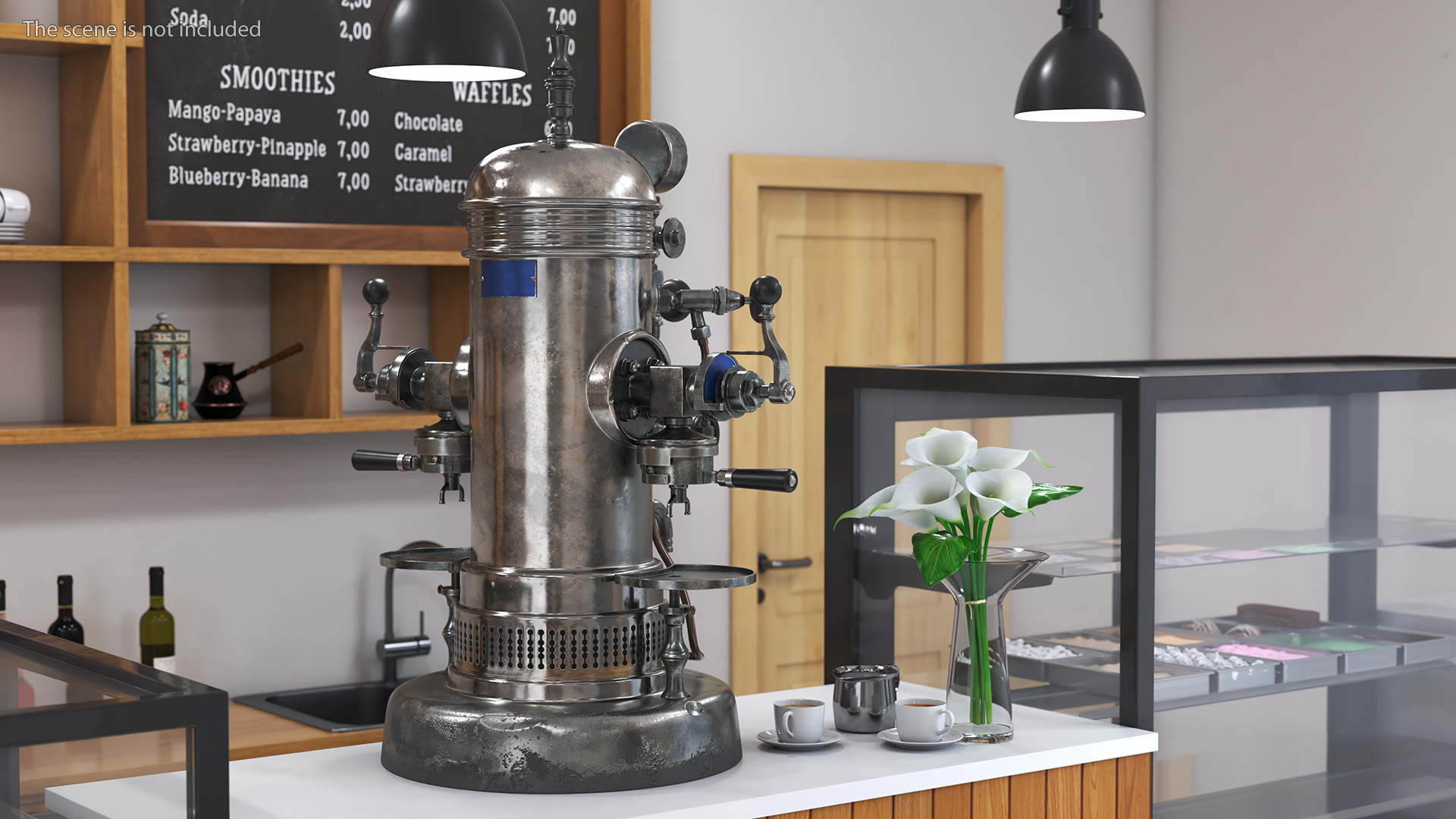 Vintage Espresso Machine with Cappuccino Cup 3D model
