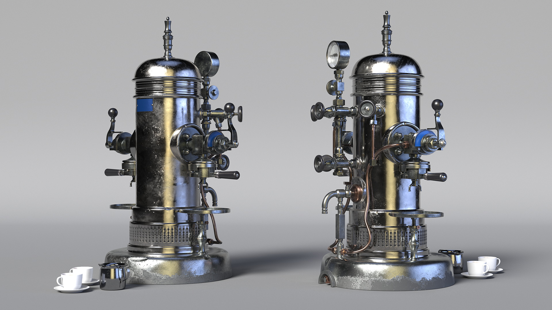 Vintage Espresso Machine with Cappuccino Cup 3D model