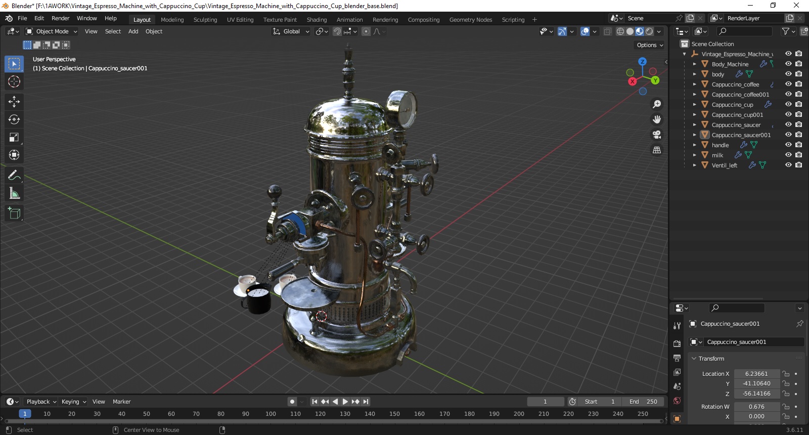 Vintage Espresso Machine with Cappuccino Cup 3D model