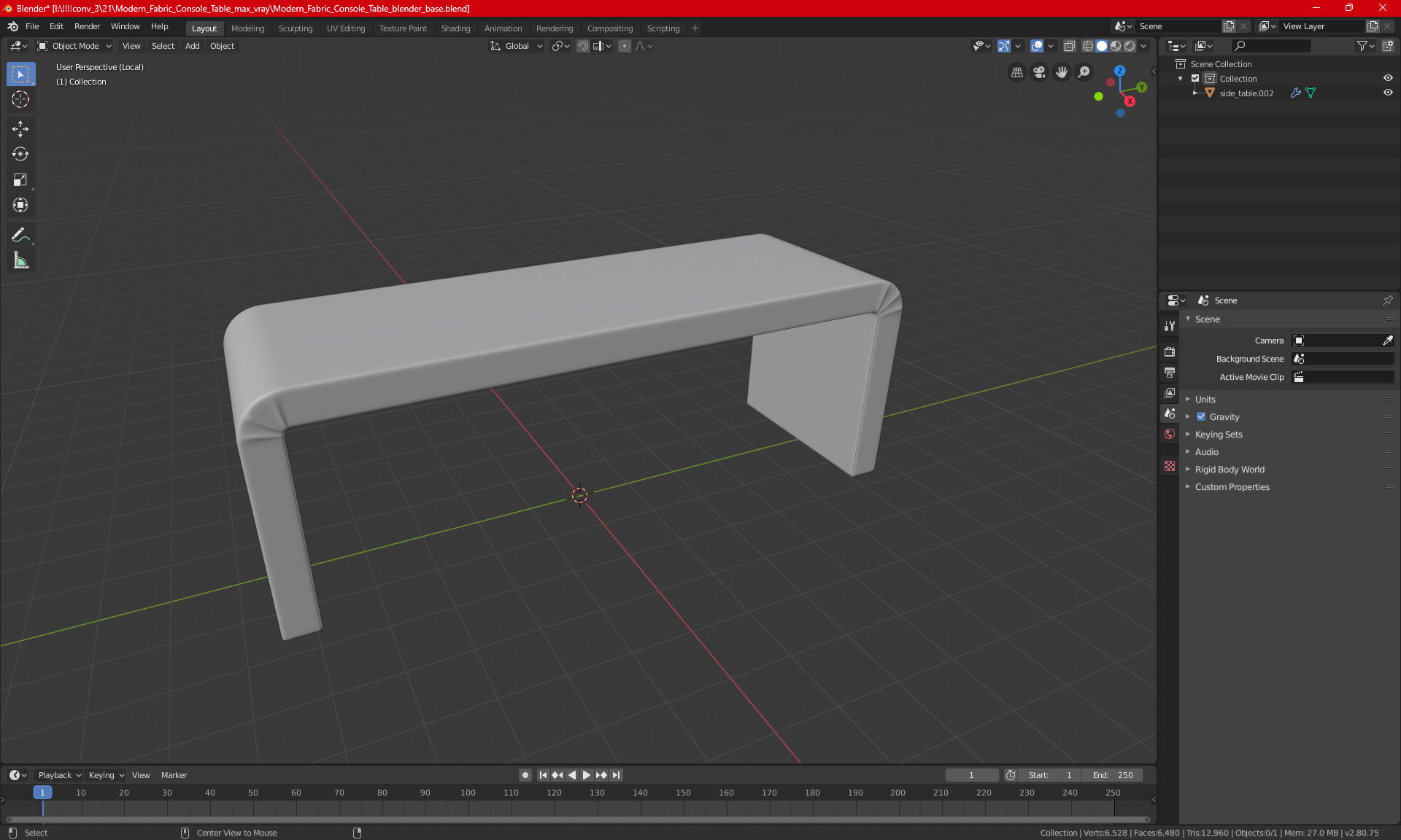 3D model Modern Fabric Console Table for 3D Print