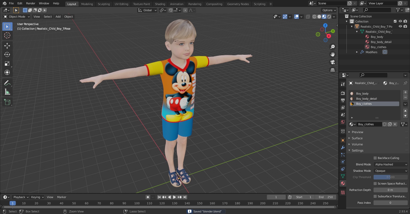 3D Realistic Child Boy T-Pose