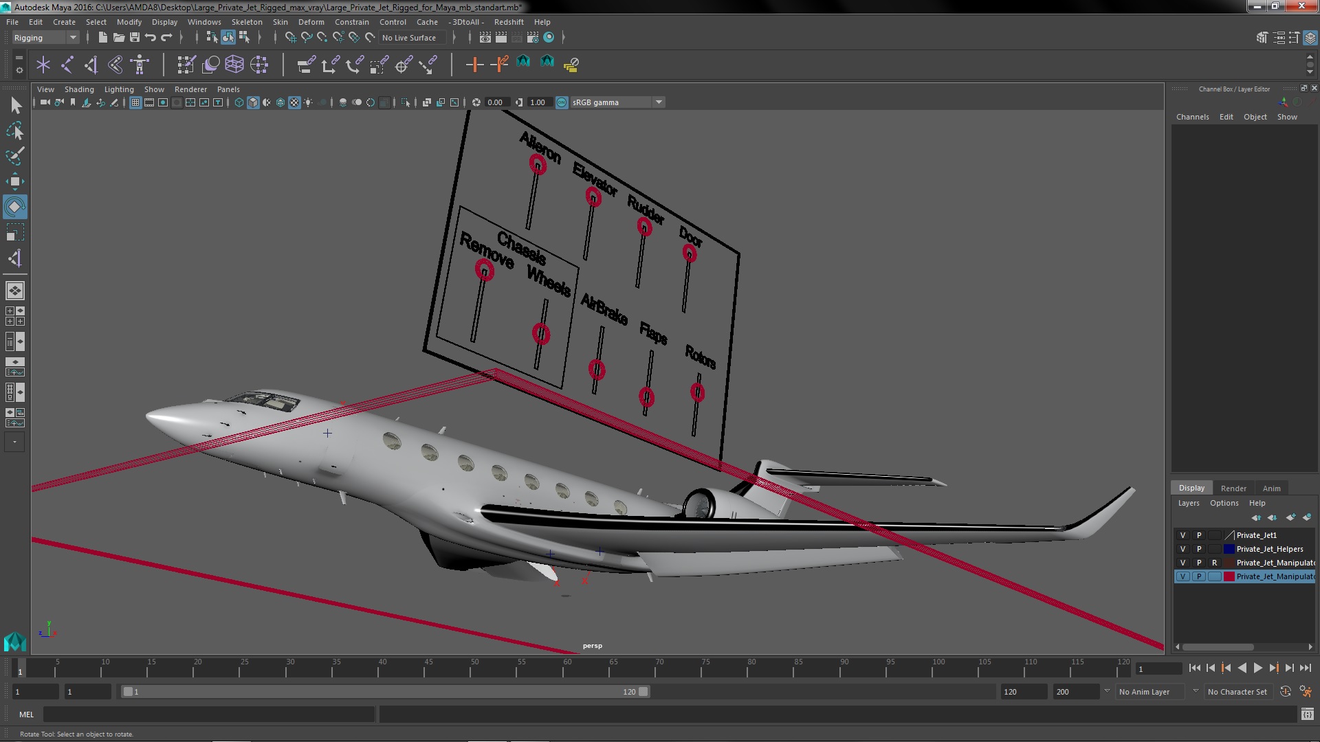 3D Large Private Jet Rigged for Maya model