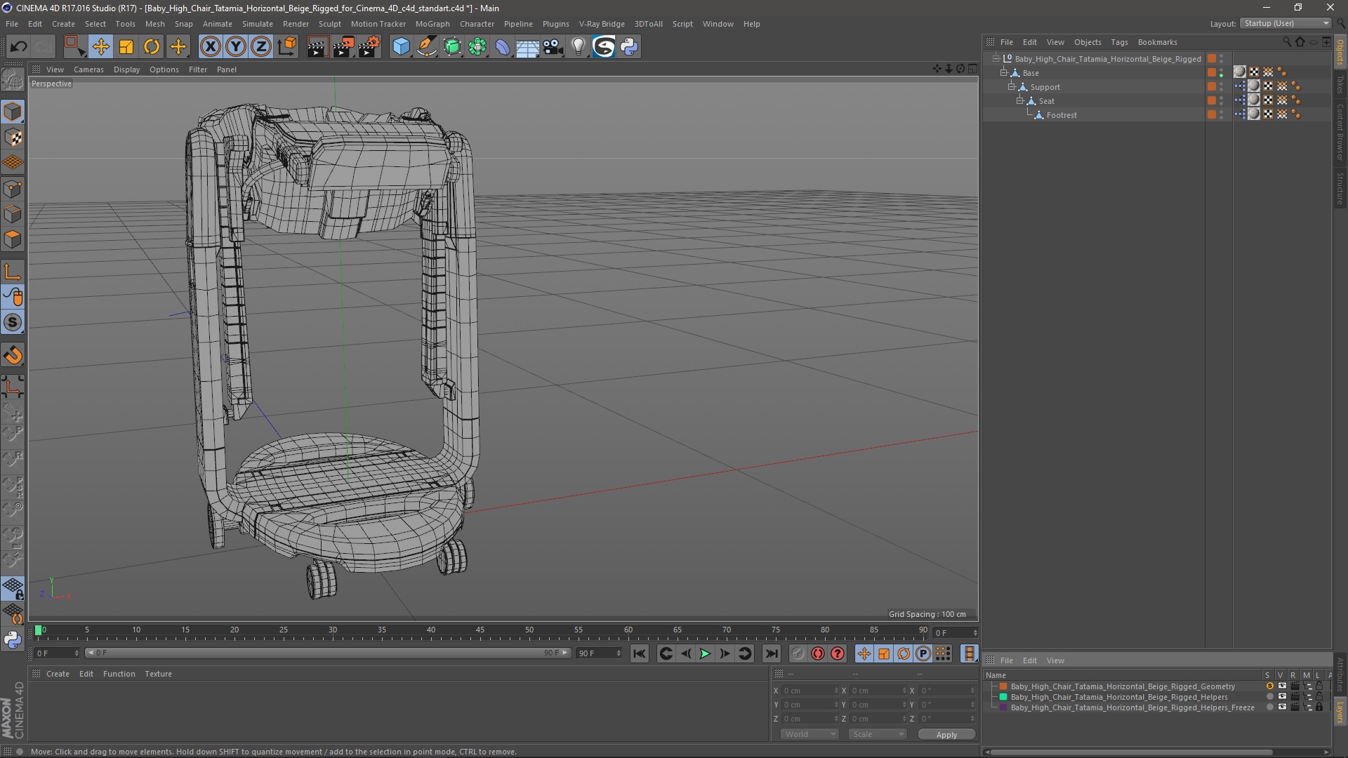 3D Baby High Chair Tatamia Horizontal Beige Rigged for Cinema 4D