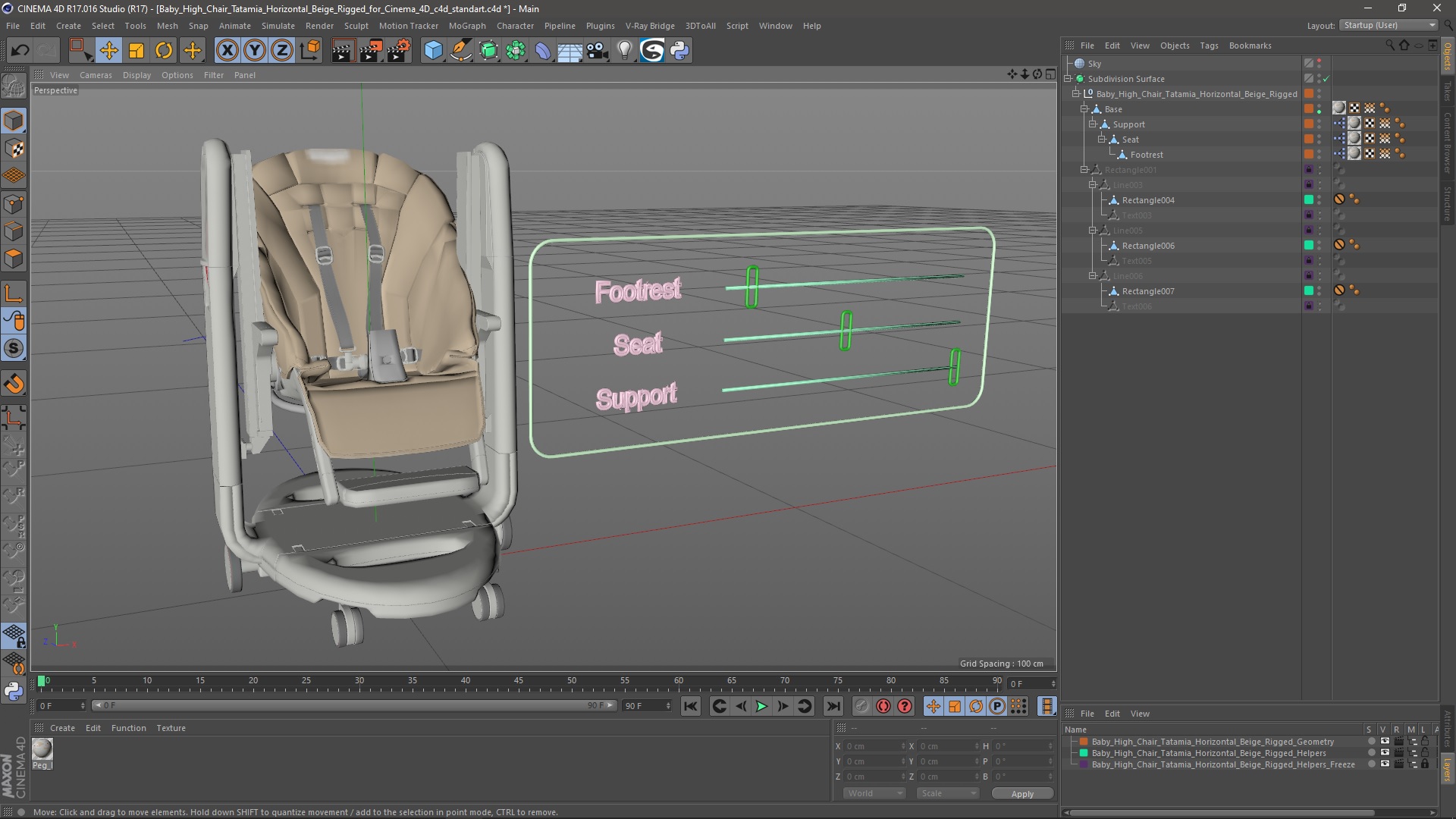3D Baby High Chair Tatamia Horizontal Beige Rigged for Cinema 4D