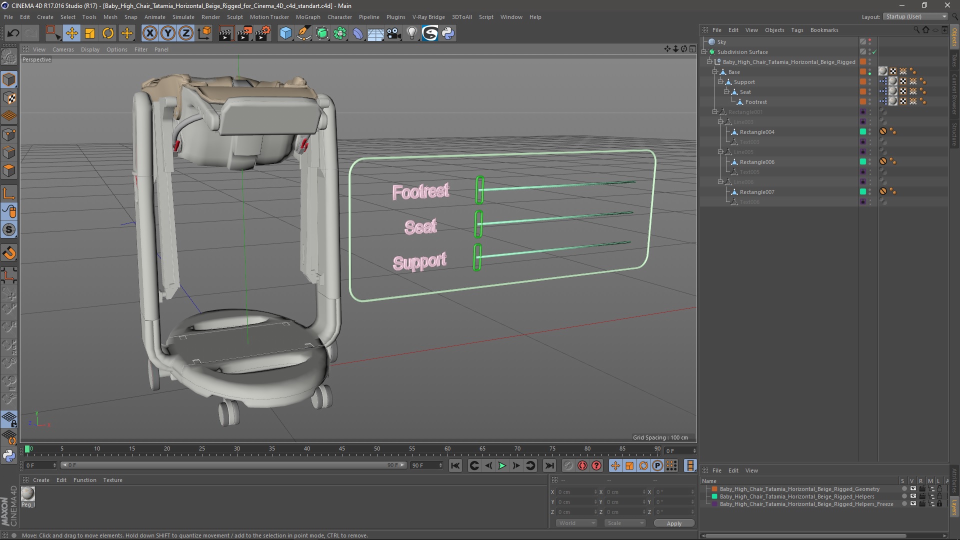 3D Baby High Chair Tatamia Horizontal Beige Rigged for Cinema 4D