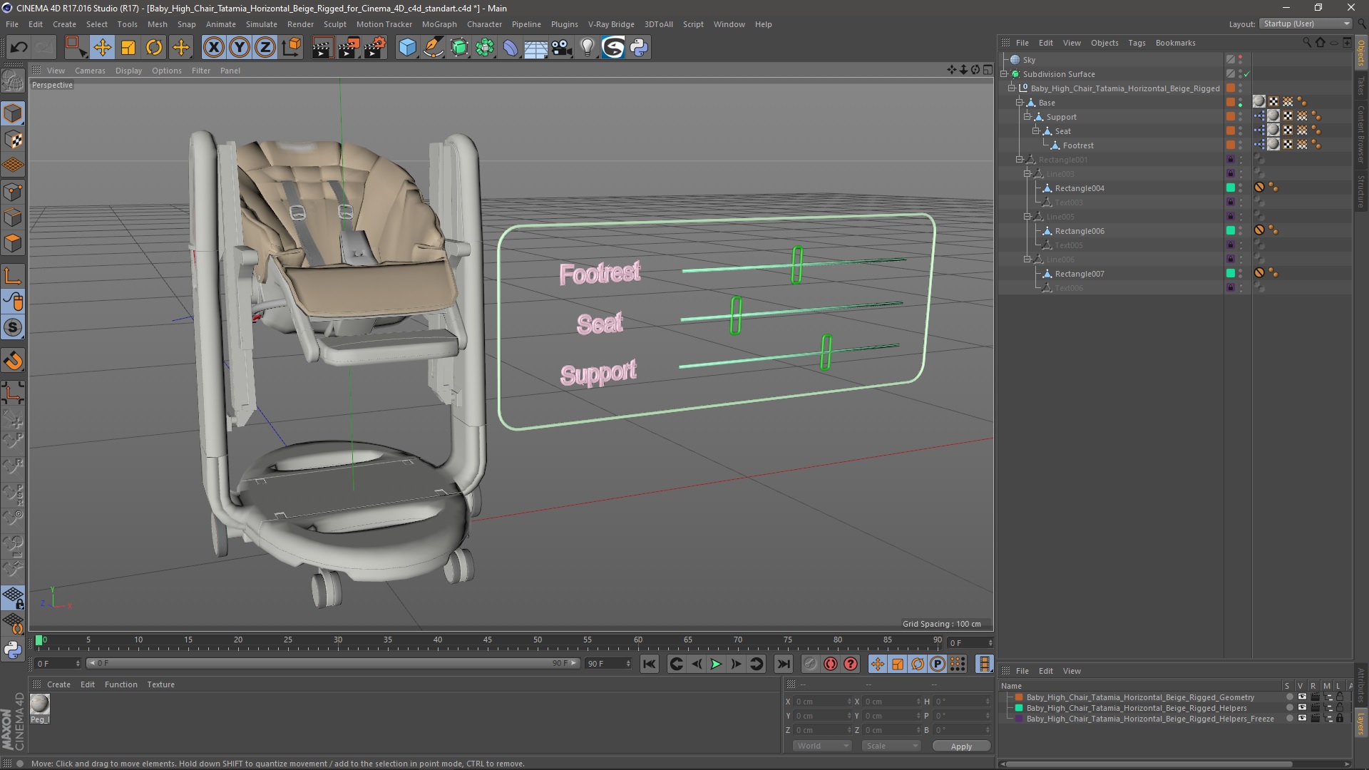 3D Baby High Chair Tatamia Horizontal Beige Rigged for Cinema 4D
