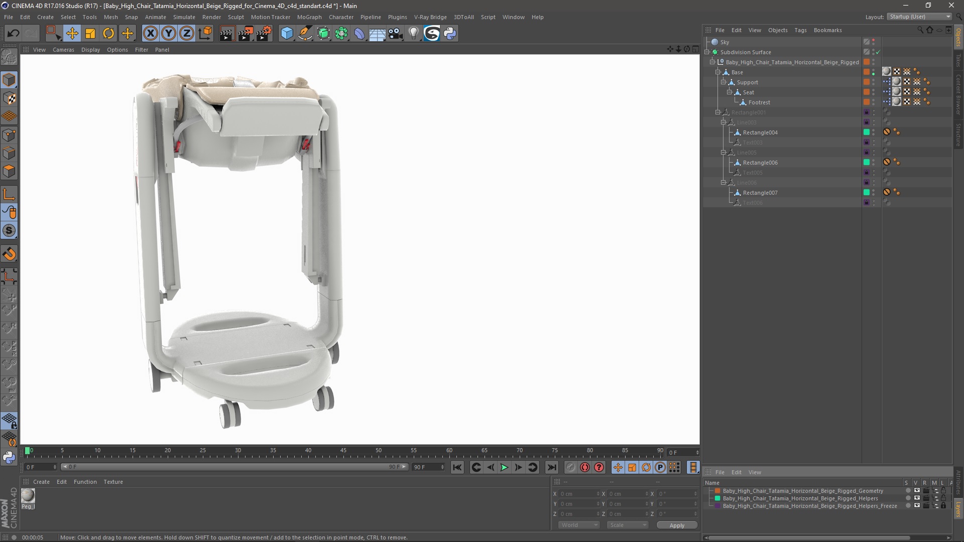 3D Baby High Chair Tatamia Horizontal Beige Rigged for Cinema 4D