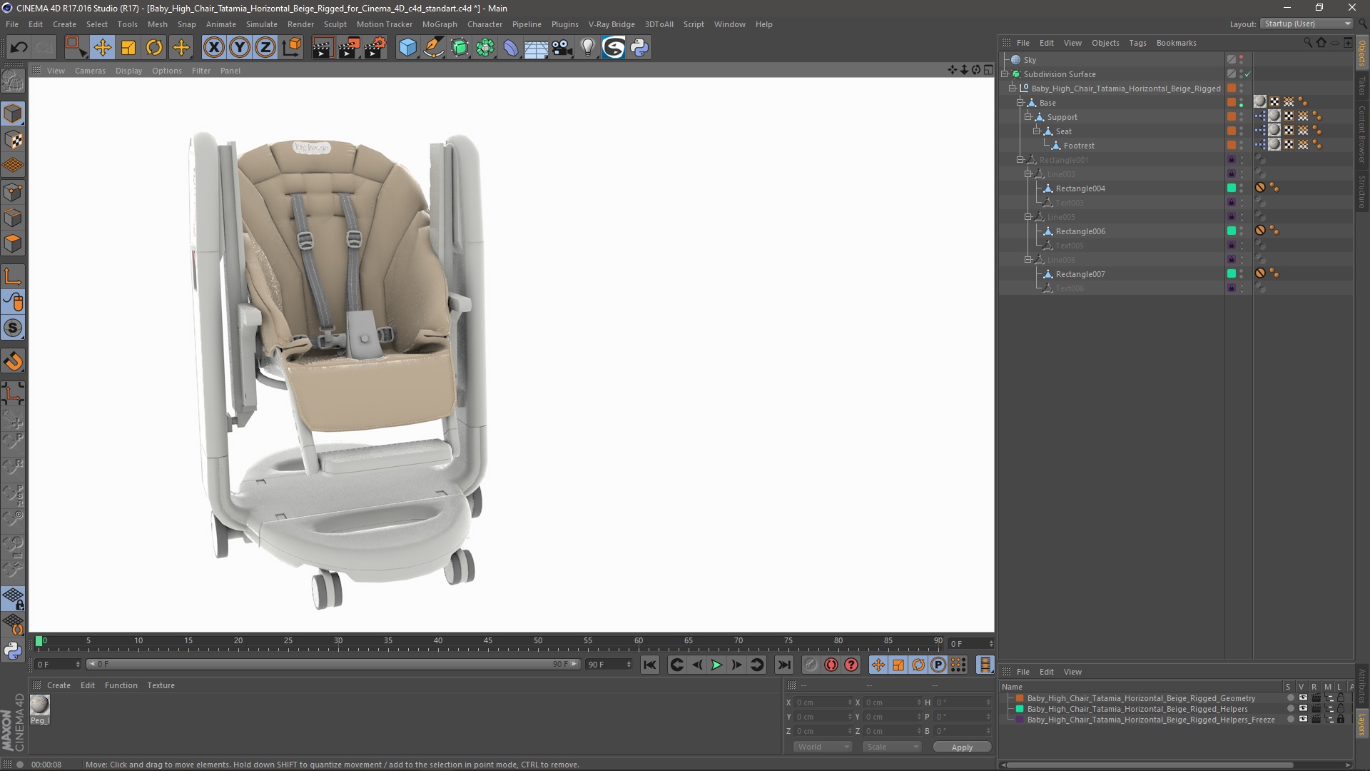 3D Baby High Chair Tatamia Horizontal Beige Rigged for Cinema 4D
