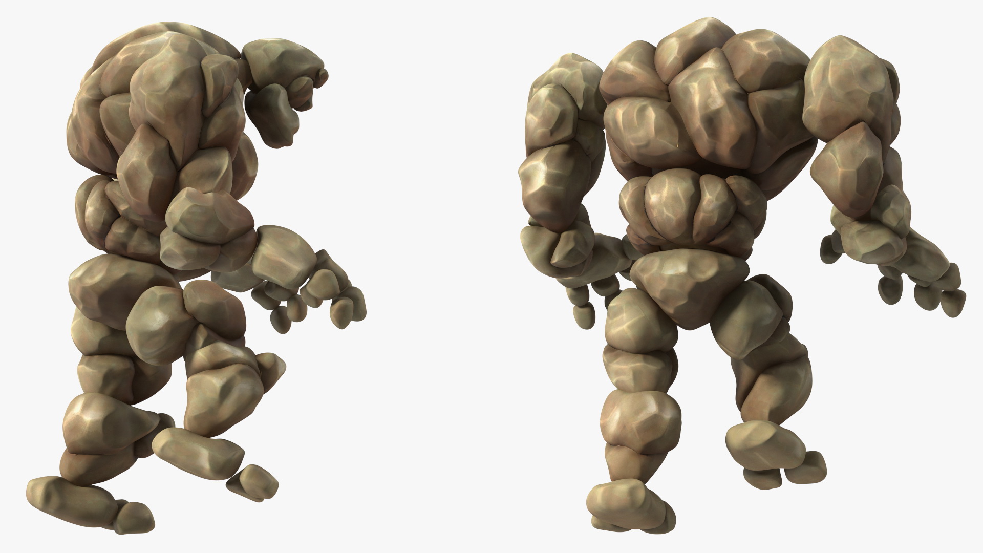 3D Stone Golem Cartoon Character Brown Rigged for Modo