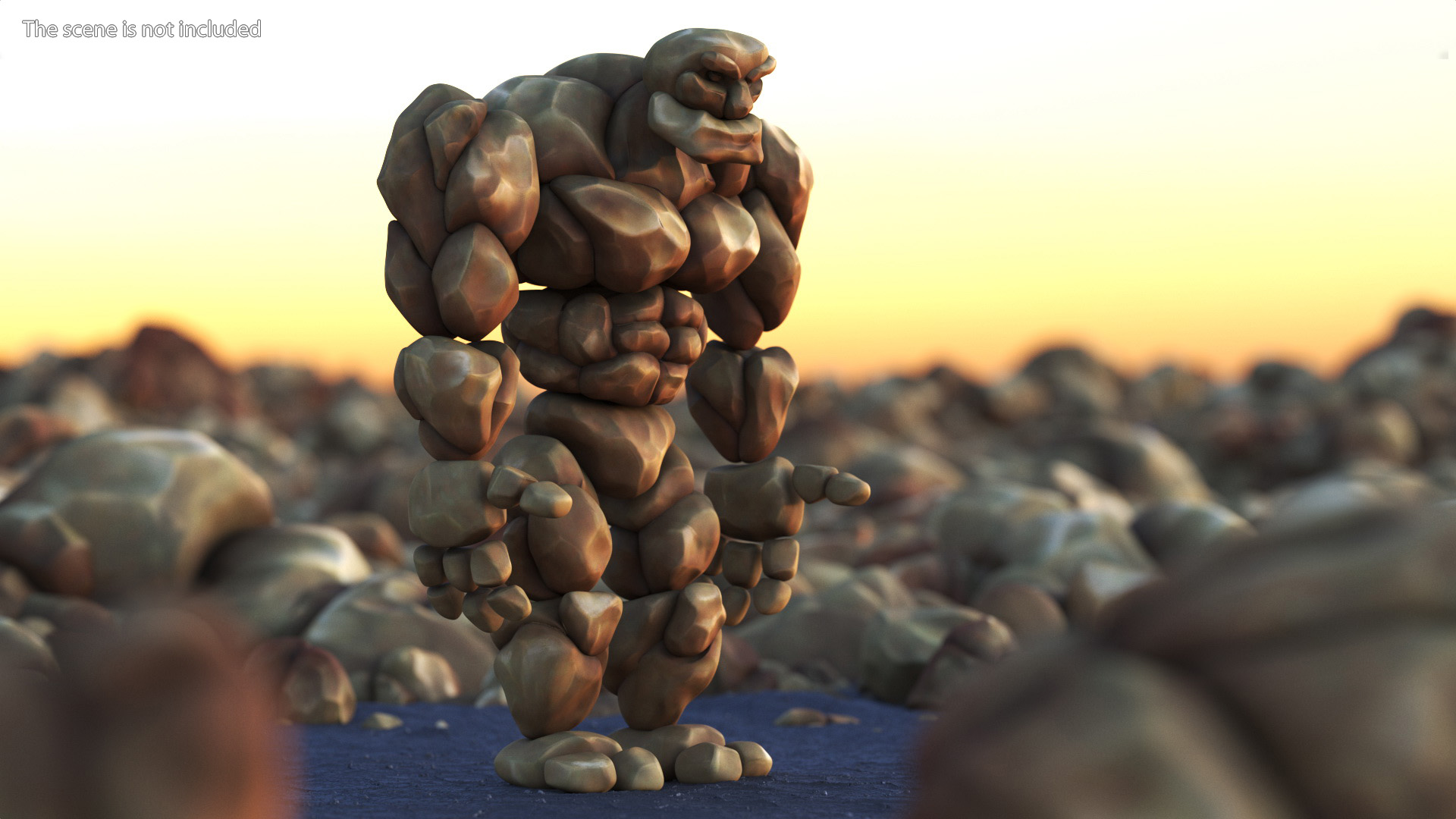 3D Stone Golem Cartoon Character Brown Rigged for Modo