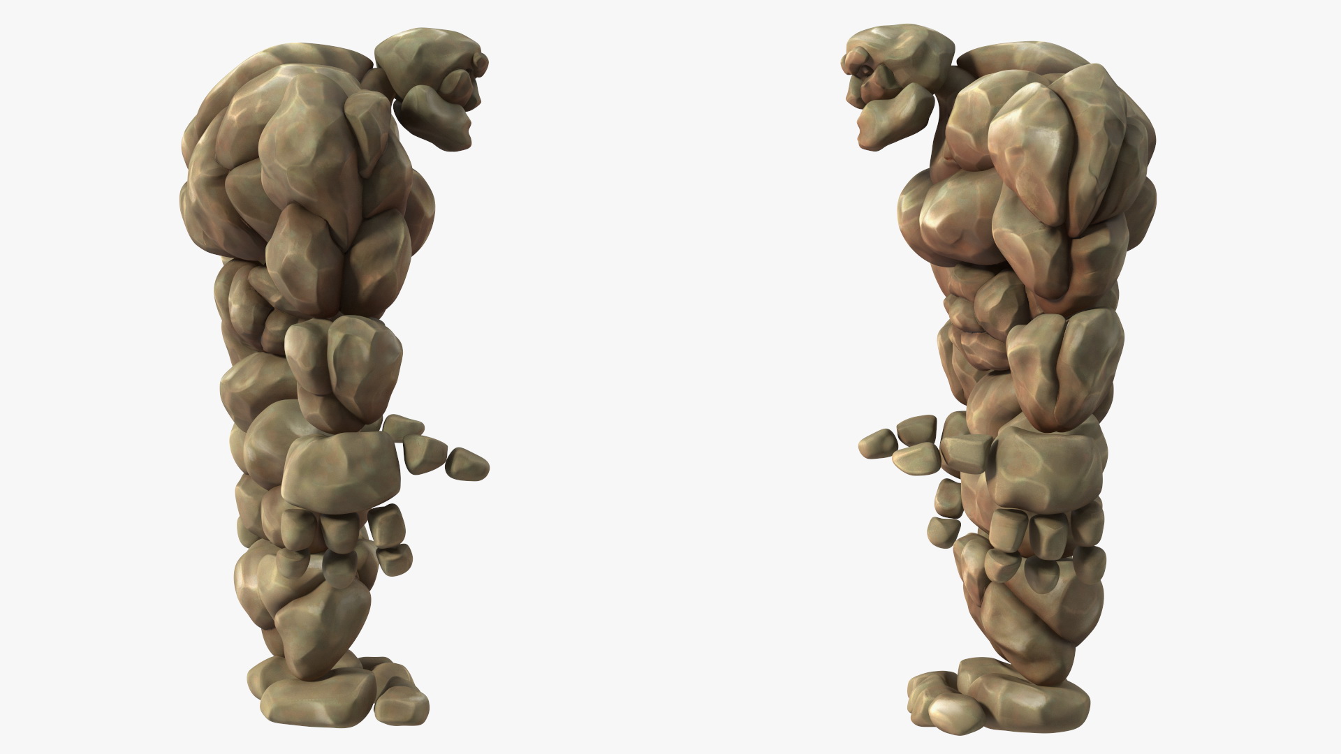 3D Stone Golem Cartoon Character Brown Rigged for Modo