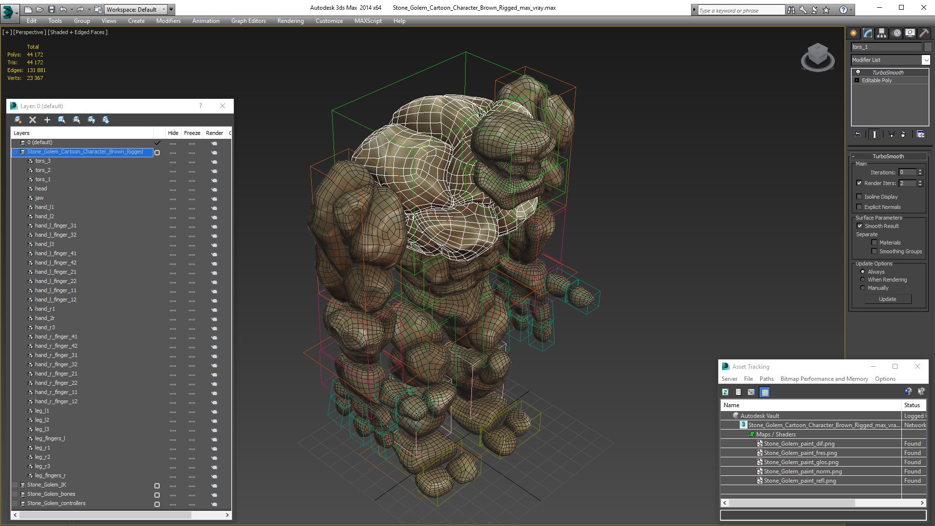 3D Stone Golem Cartoon Character Brown Rigged for Modo