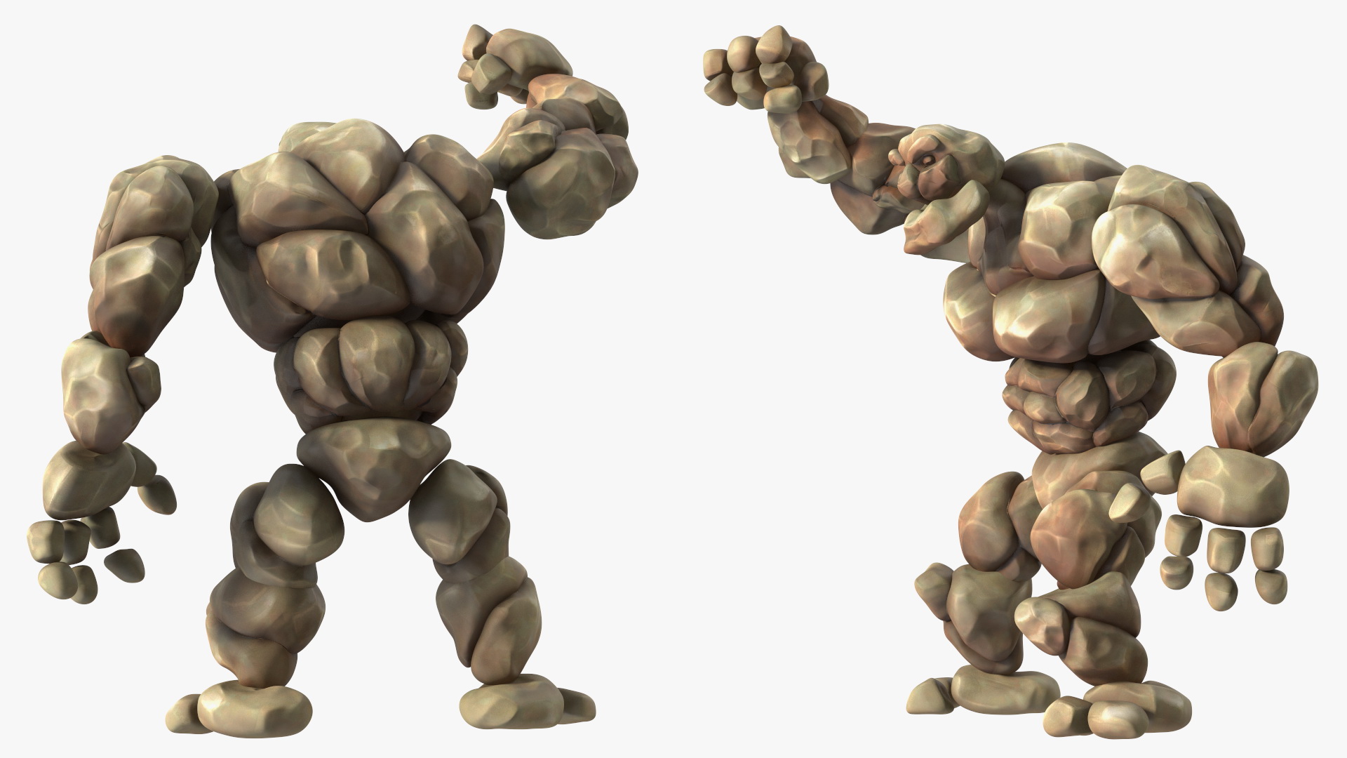 3D Stone Golem Cartoon Character Brown Rigged for Modo
