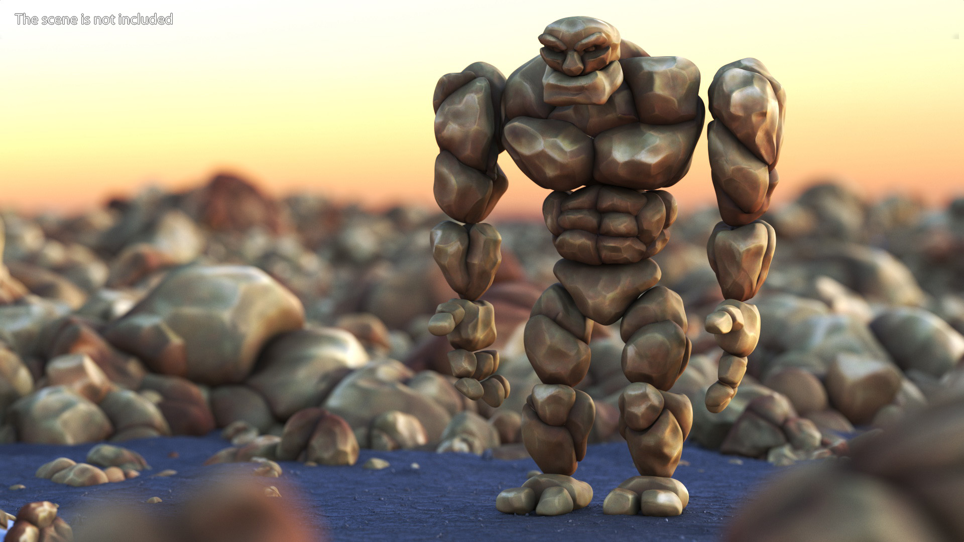 3D Stone Golem Cartoon Character Brown Rigged for Modo