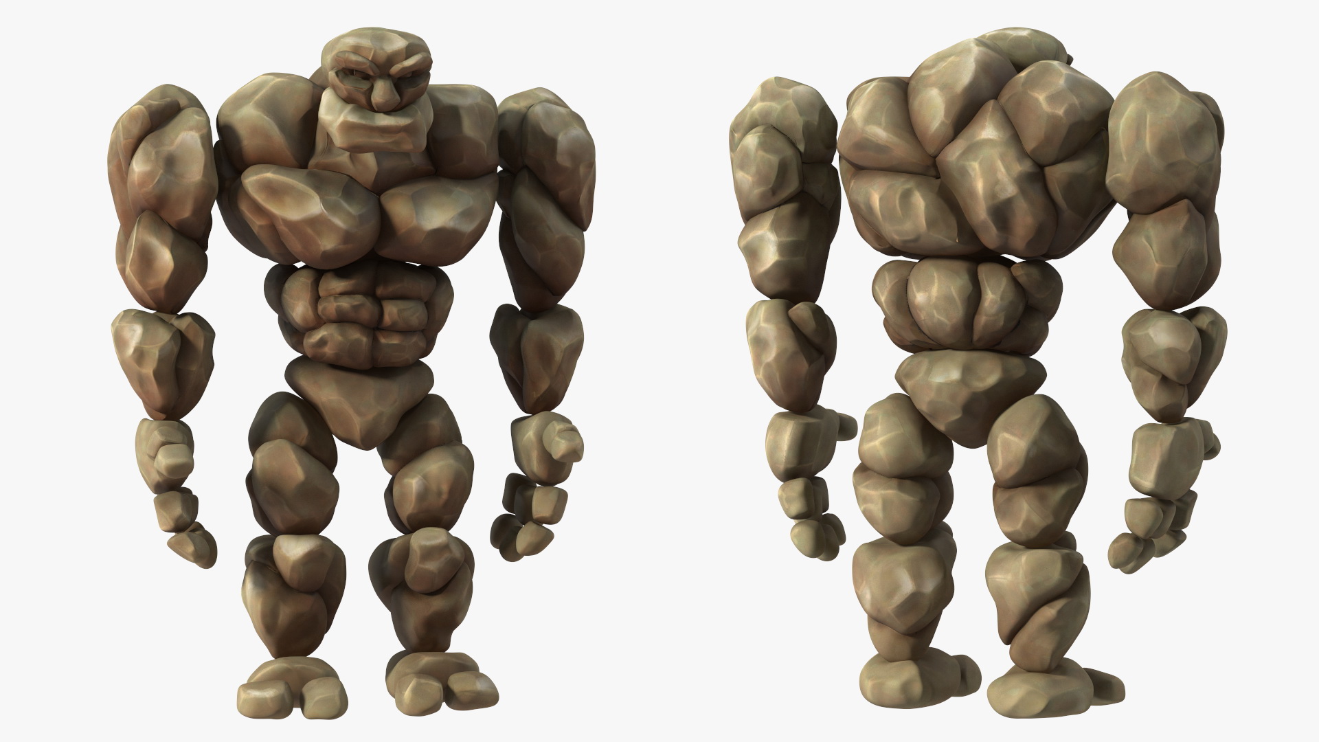 3D Stone Golem Cartoon Character Brown Rigged for Modo