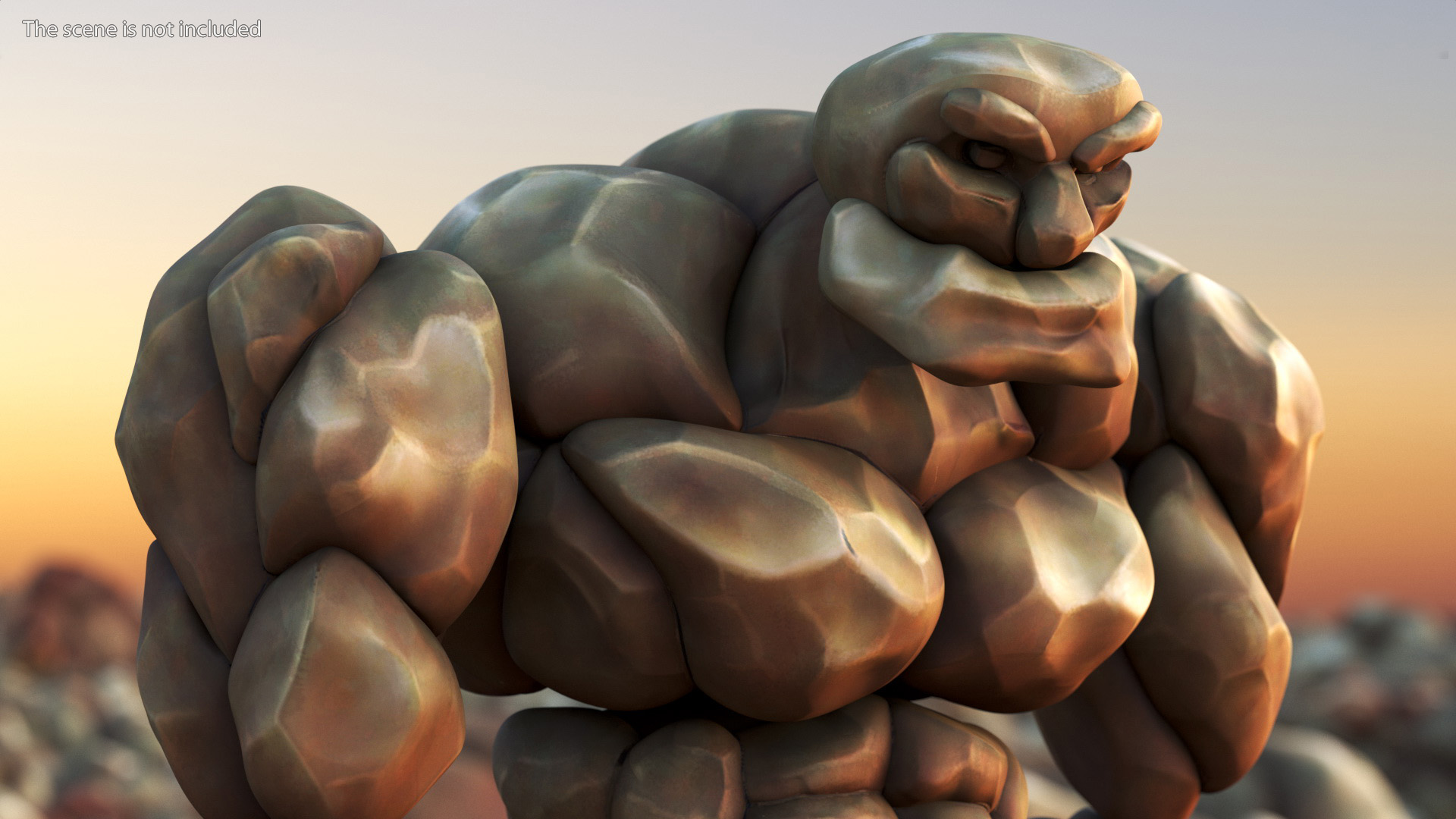 3D Stone Golem Cartoon Character Brown Rigged for Modo