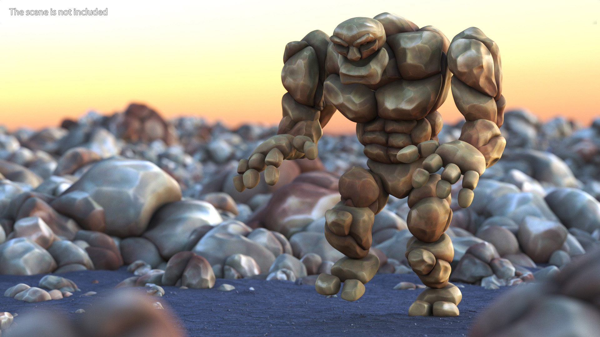 3D Stone Golem Cartoon Character Brown Rigged for Modo
