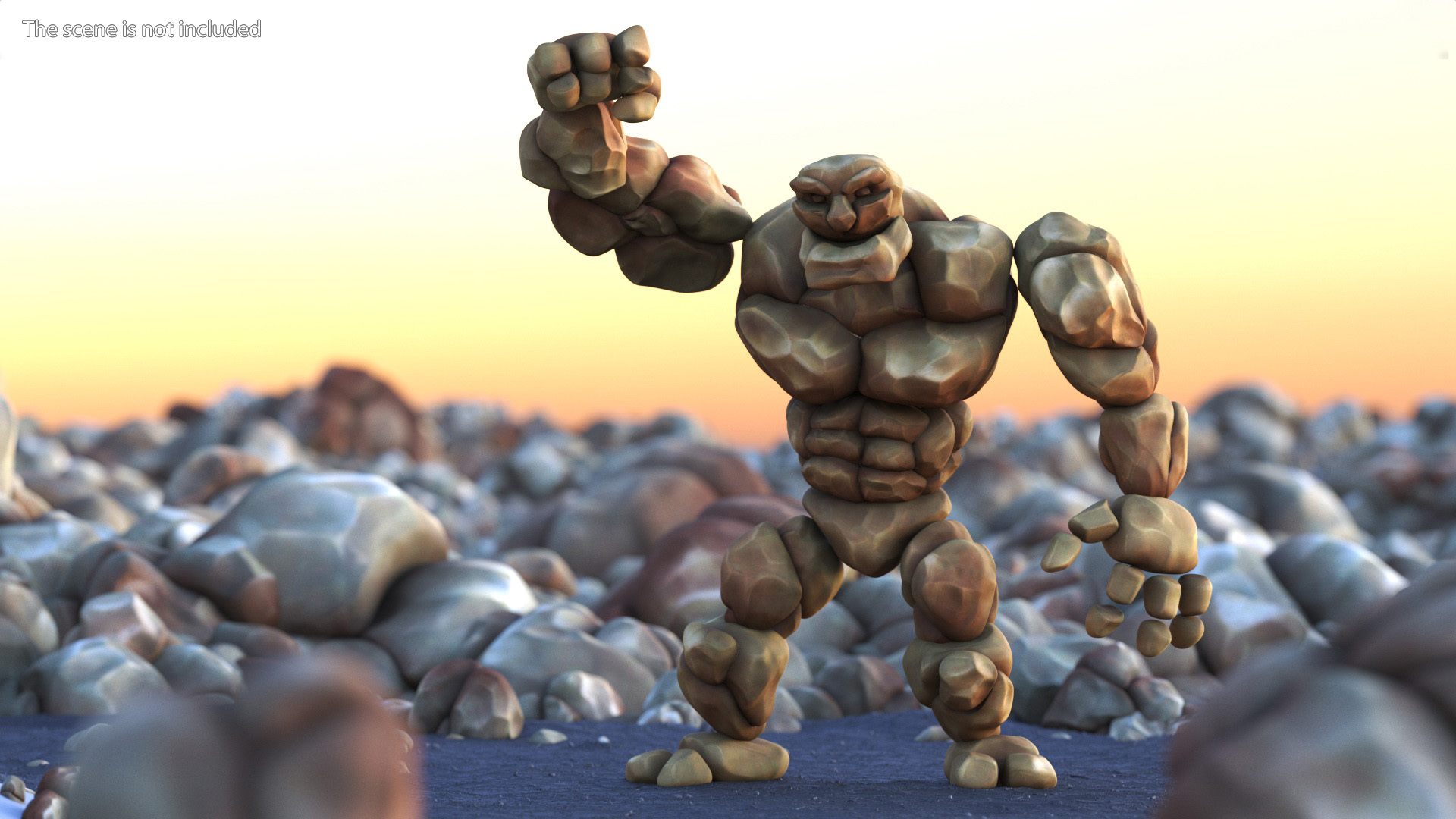 3D Stone Golem Cartoon Character Brown Rigged for Modo