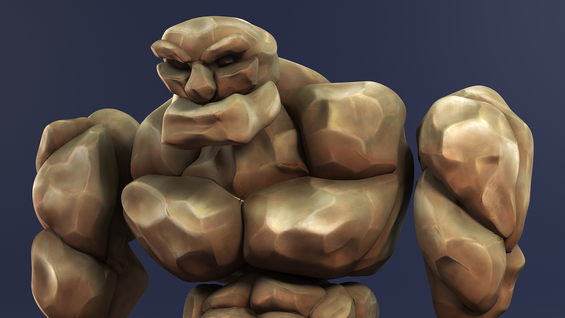 3D Stone Golem Cartoon Character Brown Rigged for Modo