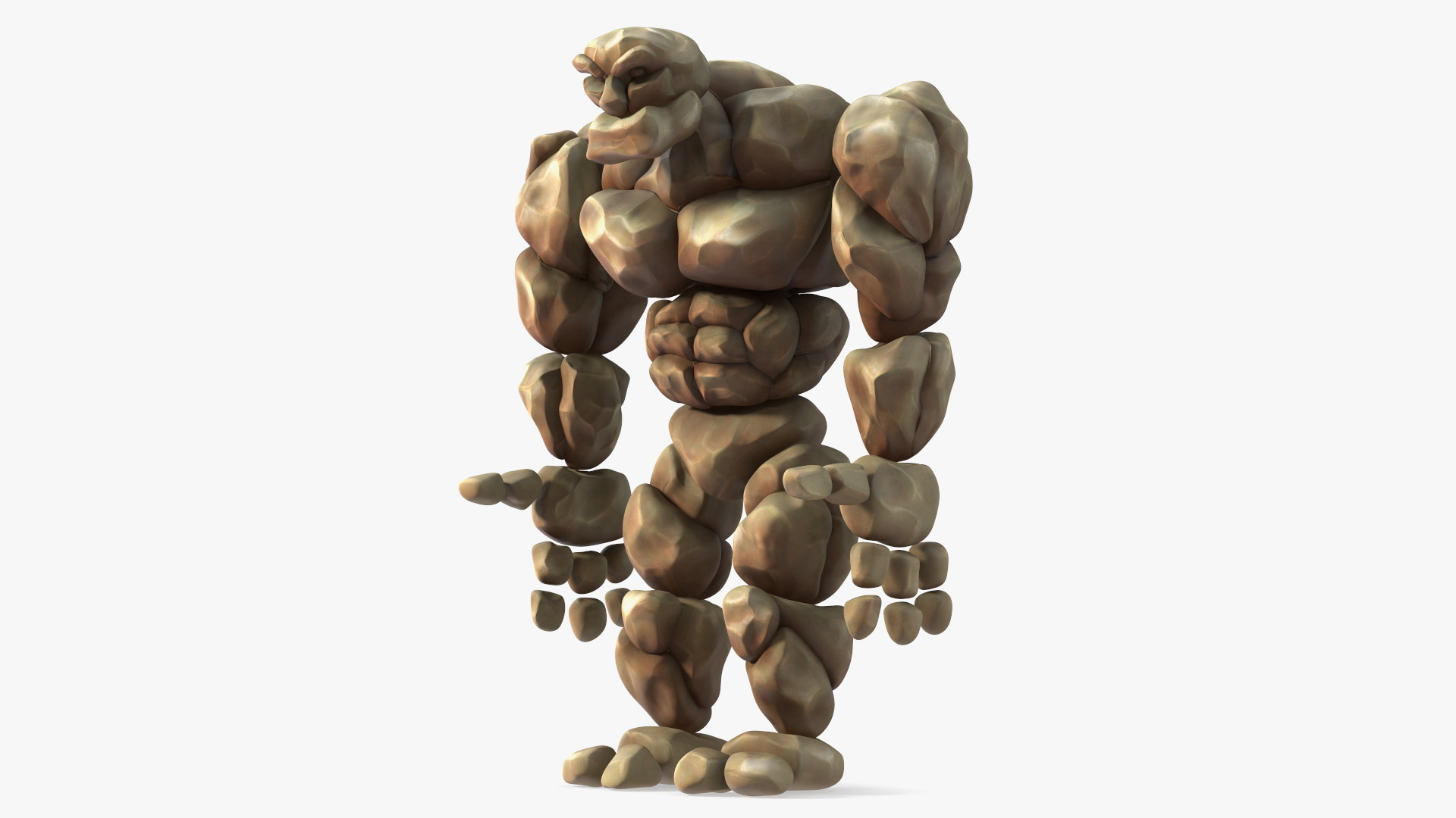 3D Stone Golem Cartoon Character Brown Rigged for Modo