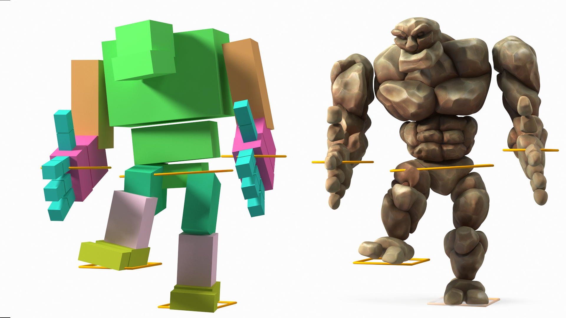 3D Stone Golem Cartoon Character Brown Rigged for Modo