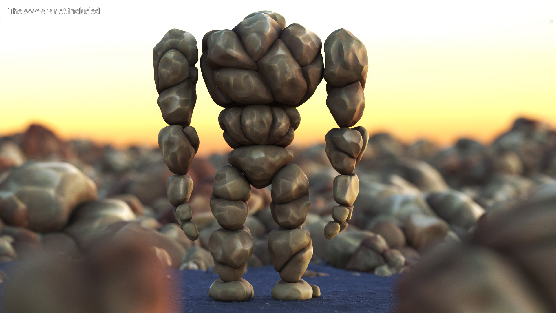 3D Stone Golem Cartoon Character Brown Rigged for Modo