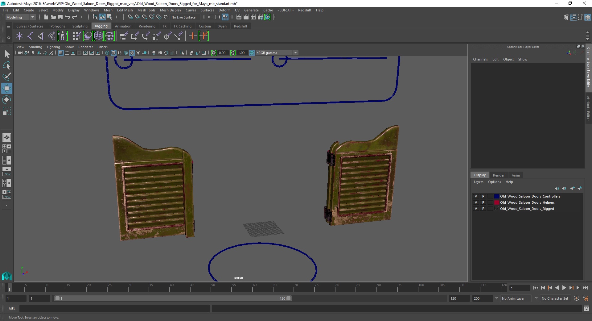 Old Wood Saloon Doors Rigged for Maya 3D