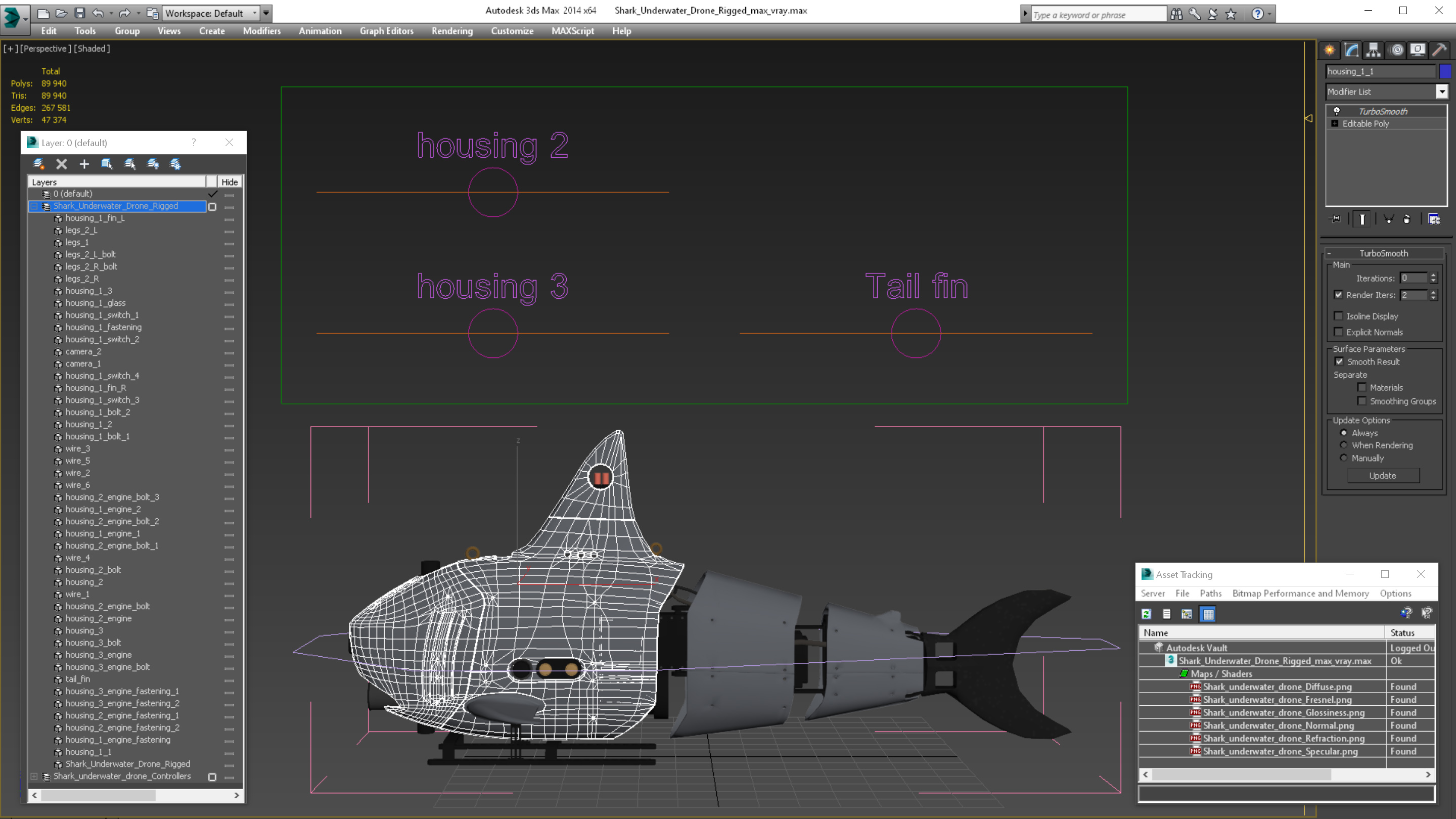 3D Shark Underwater Drone Rigged for Cinema 4D model