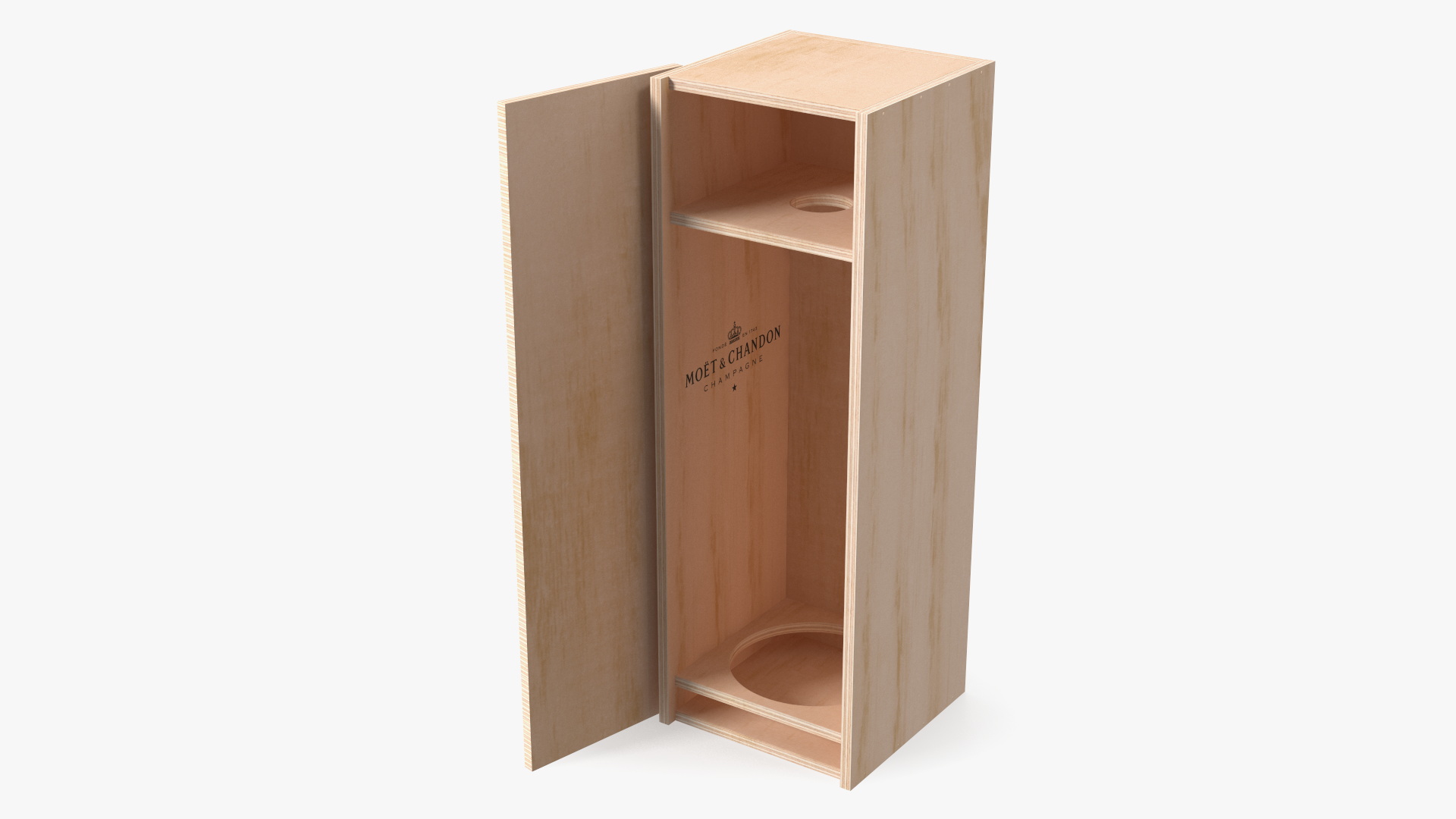 3D Open Wooden Box Champagne Moet Empty